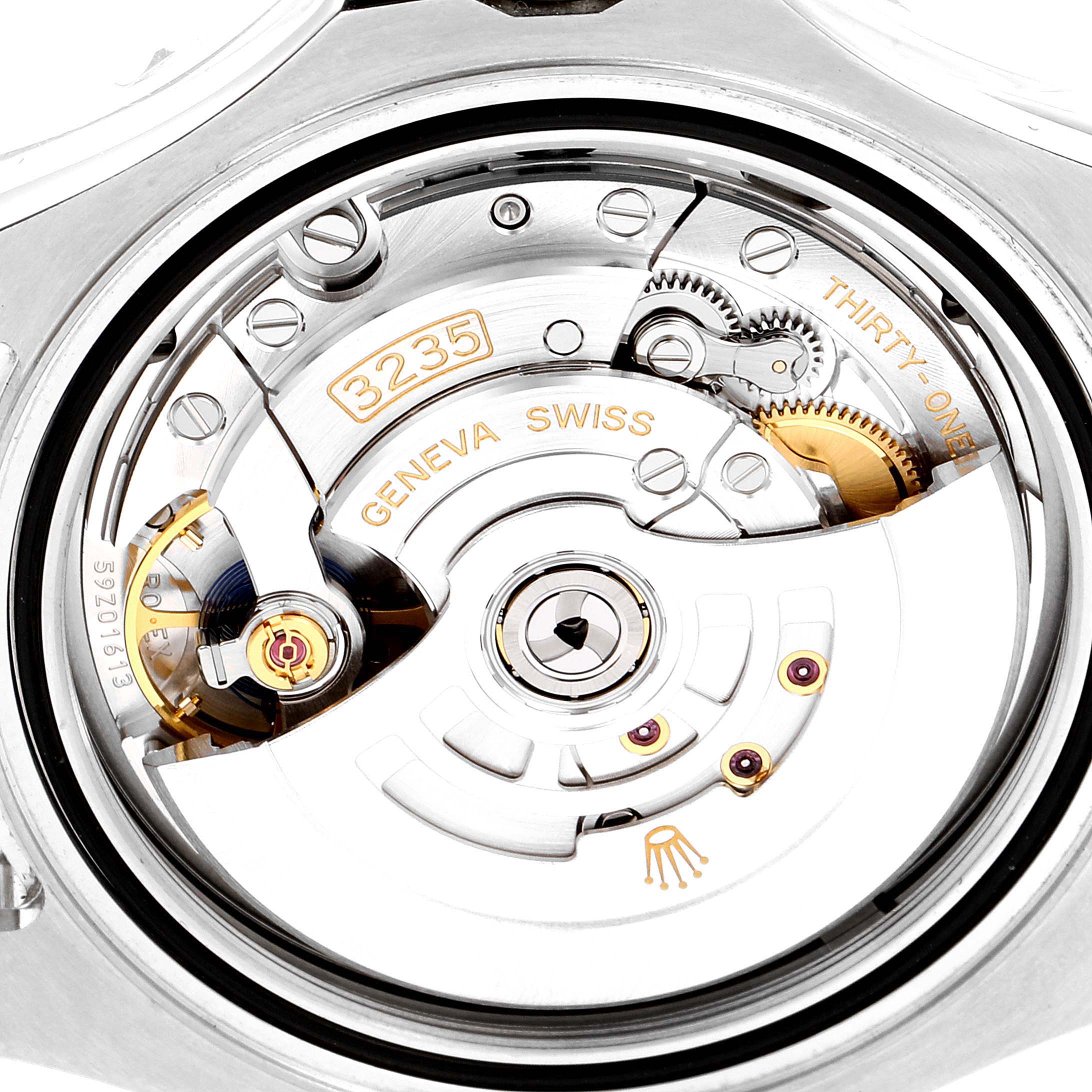 This image shows the inner mechanism and movement of the Rolex Yacht-Master 126622 Men
s Stainless Steel Grey Dial 126622 Men
s Stainless Steel Grey Dial watch at a close-up angle.