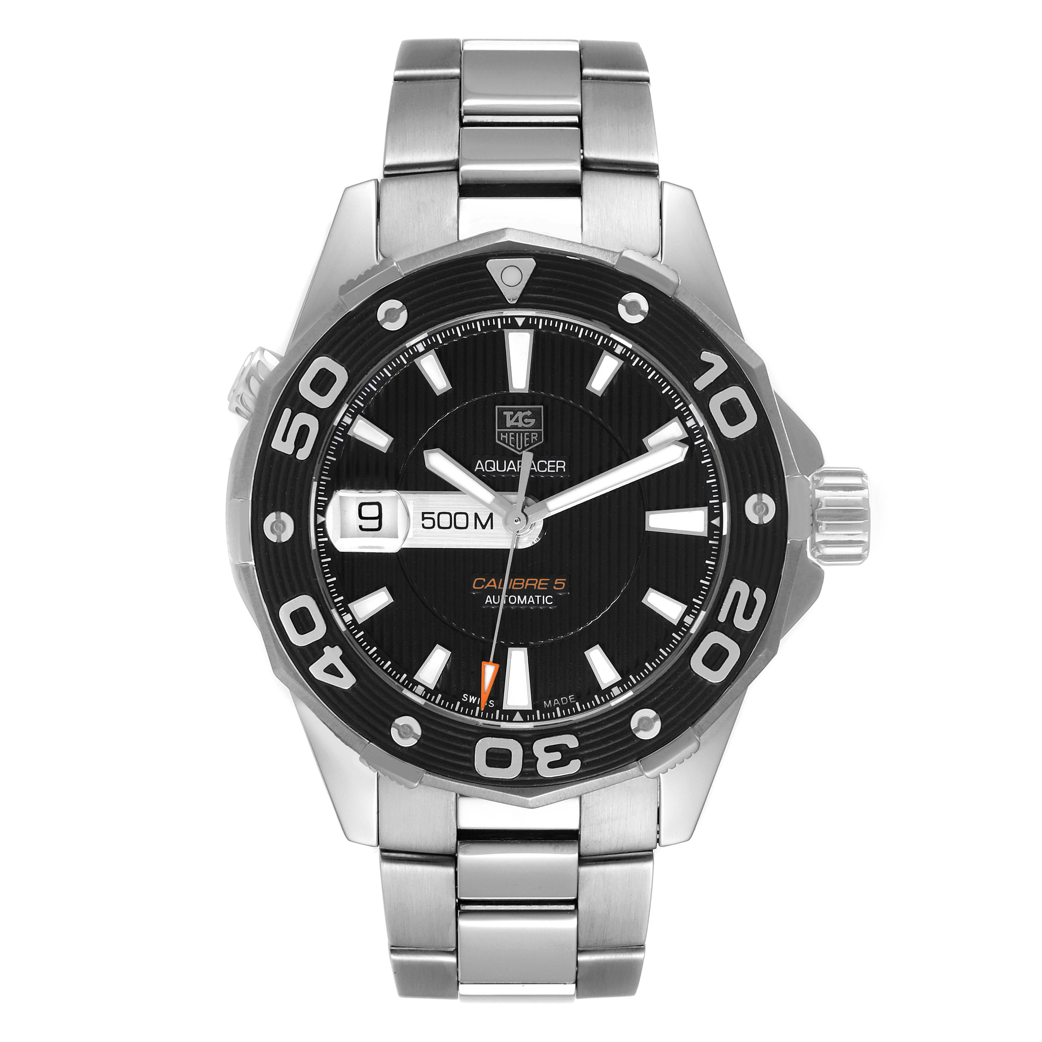 Tag Heuer Aquaracer Calibre 5 500M Black Dial Steel Mens Watch WAJ2114 ...