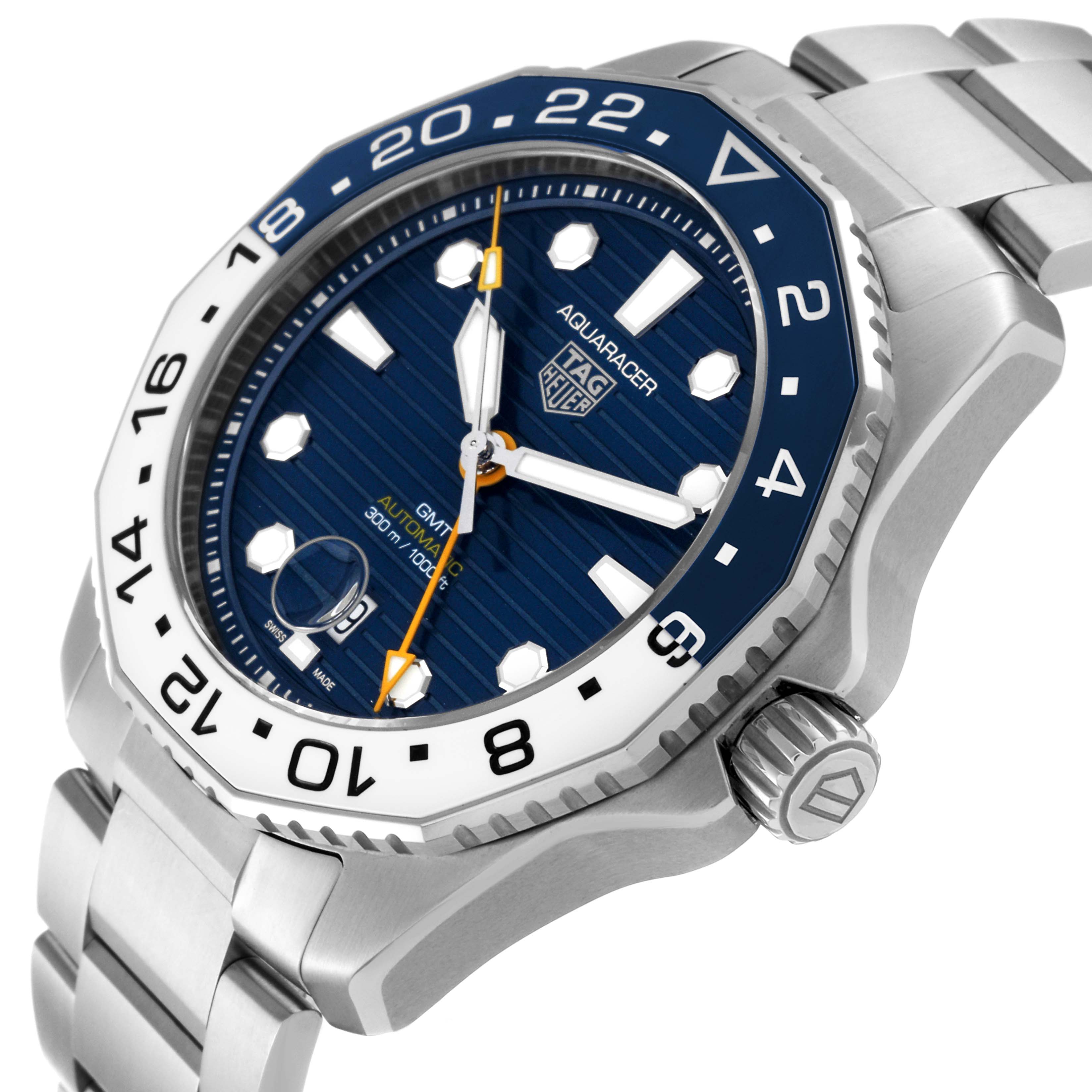 The image shows a close-up, angled view of the Tag Heuer Aquaracer WBP2010.BA0632 Men's Stainless Steel Blue Dial WBP2010.BA0632 Men's Stainless Steel Blue Dial watch, highlighting its face, bezel, and crown.