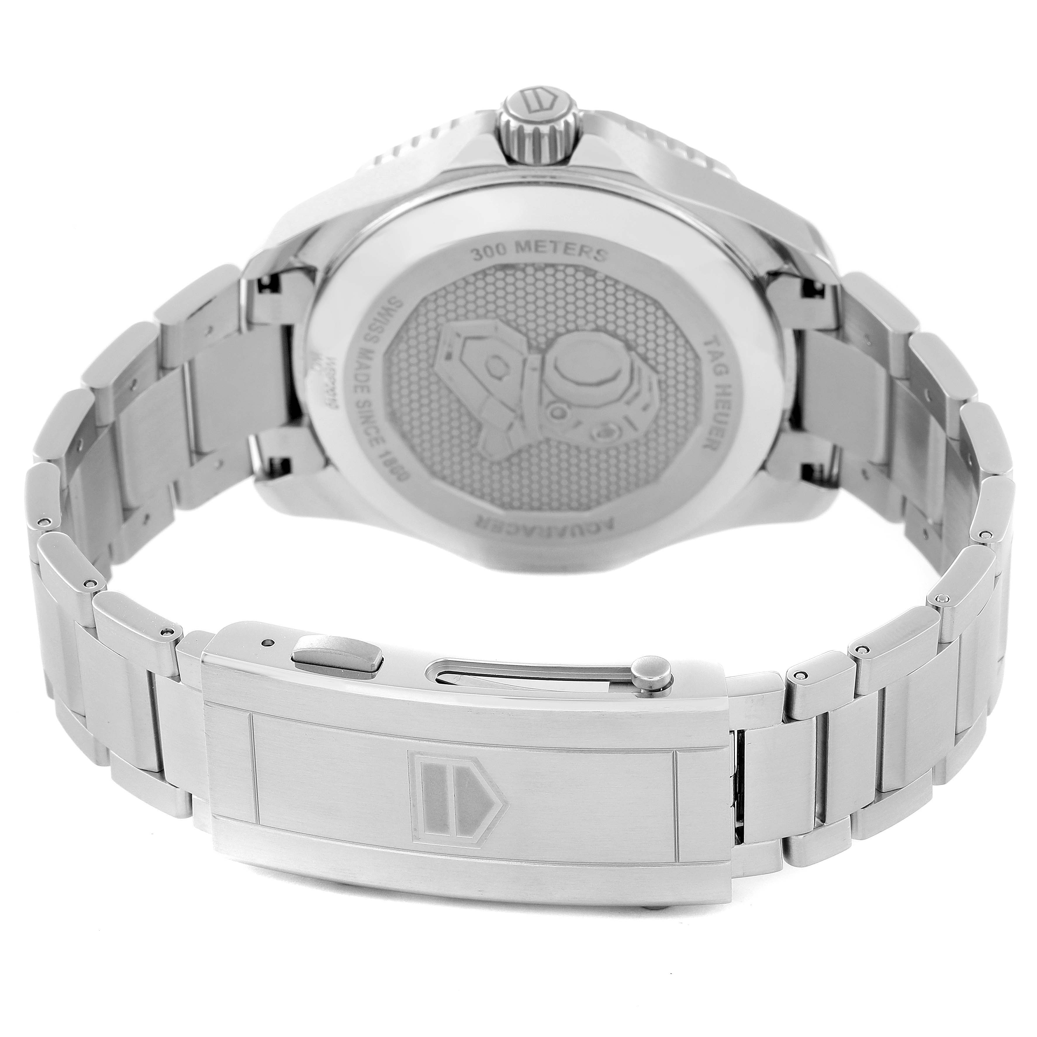 The image shows the back and bracelet clasp of a Tag Heuer Aquaracer WBP2010.BA0632 Men's Stainless Steel Blue Dial WBP2010.BA0632 Men's Stainless Steel Blue Dial watch at a rear angle.