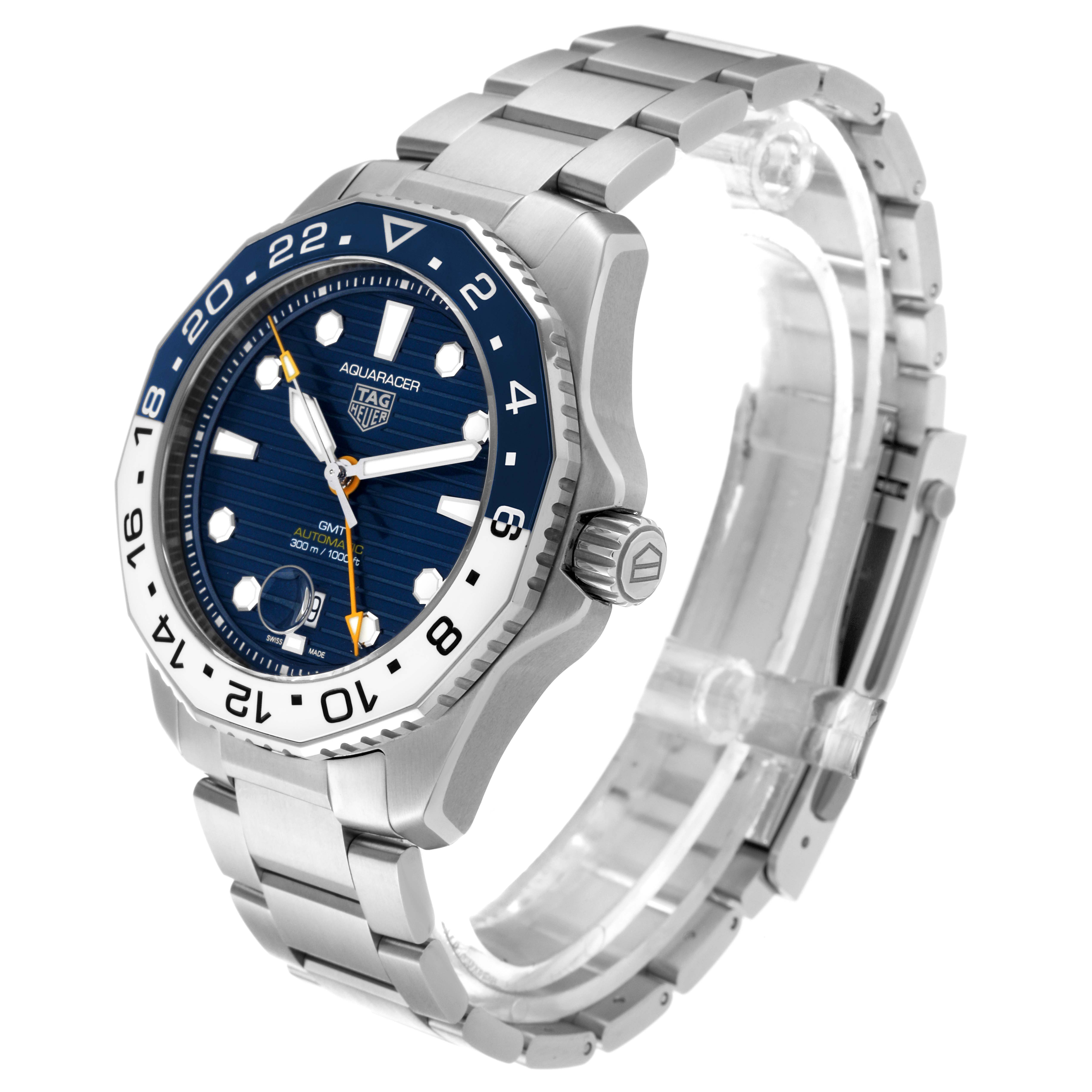 The image shows a Tag Heuer Aquaracer WBP2010.BA0632 Men's Stainless Steel Blue Dial WBP2010.BA0632 Men's Stainless Steel Blue Dial watch from a 3/4 angle, displaying its dial, bezel, crown, and metal bracelet.