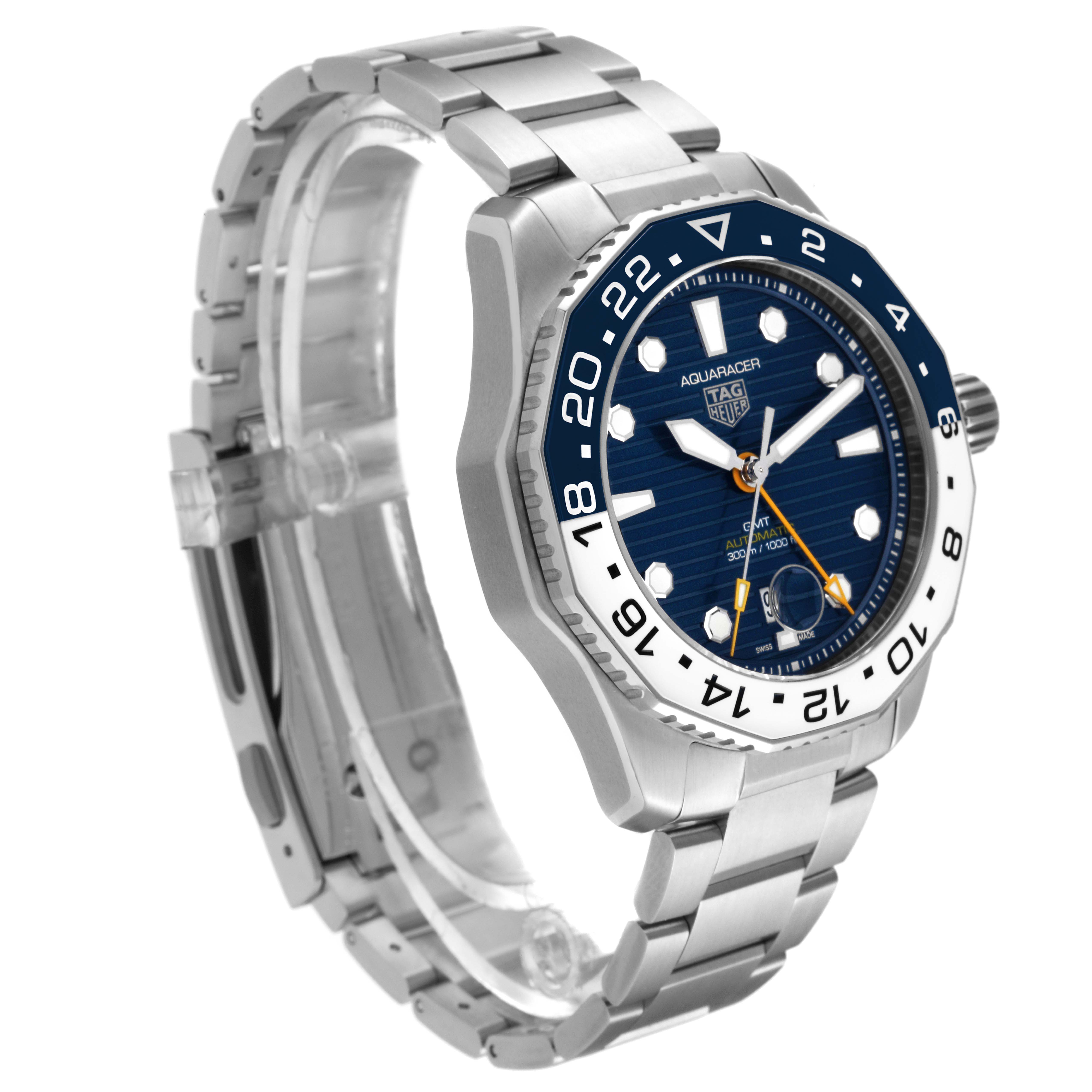 The image shows a Tag Heuer Aquaracer WBP2010.BA0632 Men's Stainless Steel Blue Dial WBP2010.BA0632 Men's Stainless Steel Blue Dial watch at a three-quarter angle, detailing its stainless steel bracelet, bezel, and dial.