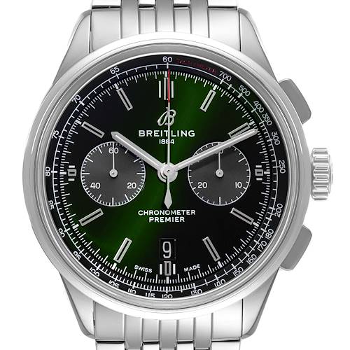Photo of Breitling Premier B01 Chronograph 42 Green Dial Steel Mens Watch AB0118