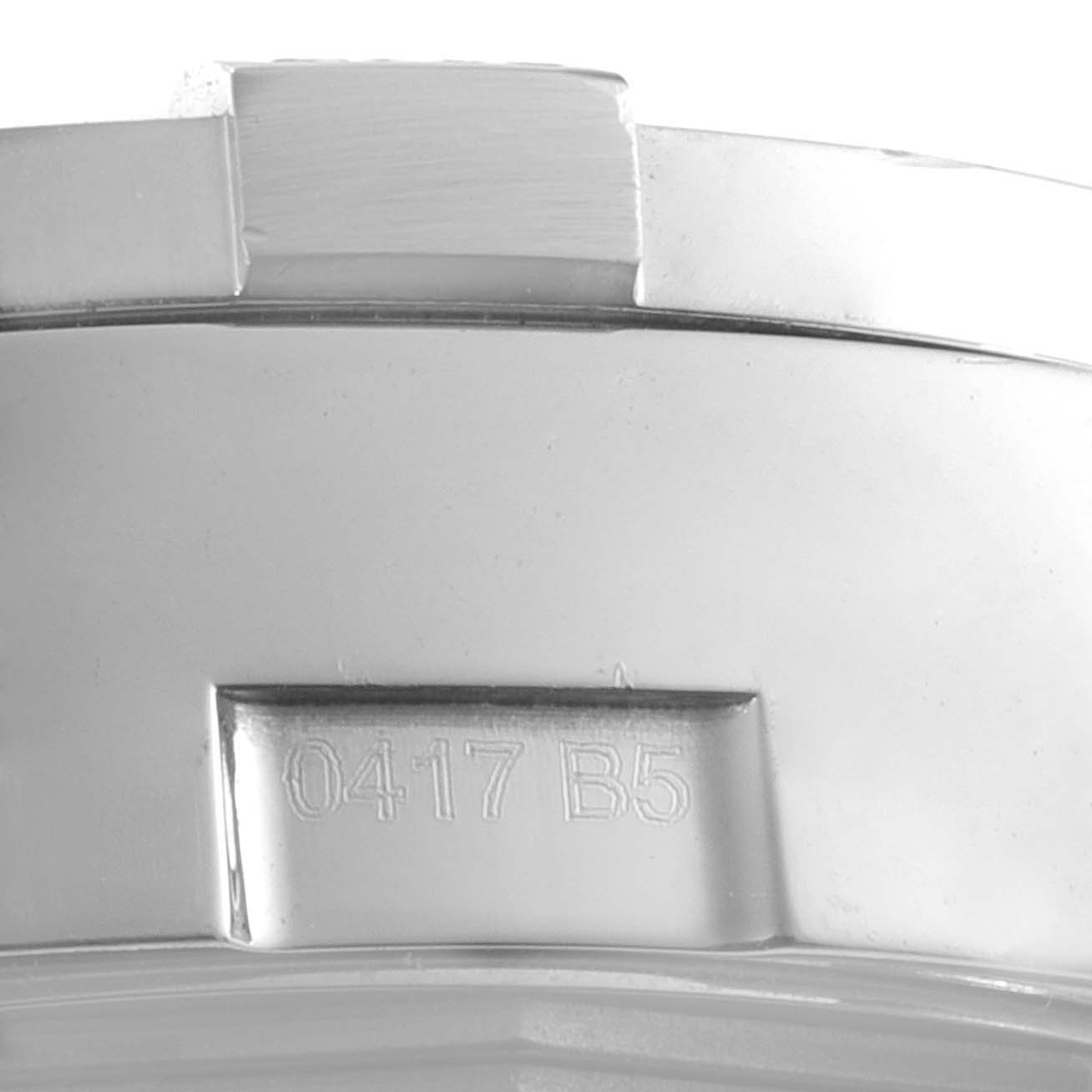 This image shows a close-up of the case back edge with the model number '0417 B5' of a Breitling Avenger A13381 Men's Stainless Steel Blue Dial A13381 Men's Stainless Steel Blue Dial watch.