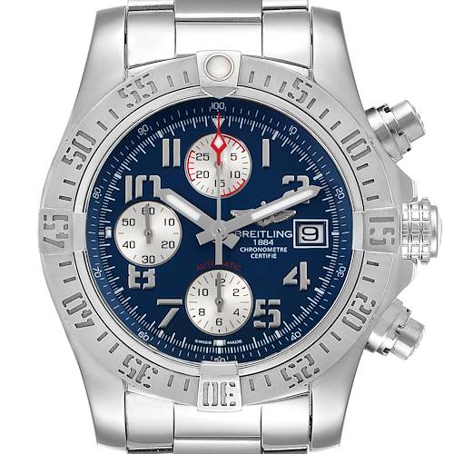 Photo of Breitling Avenger II Blue Dial Chronograph Mens Watch A13381 Box Card