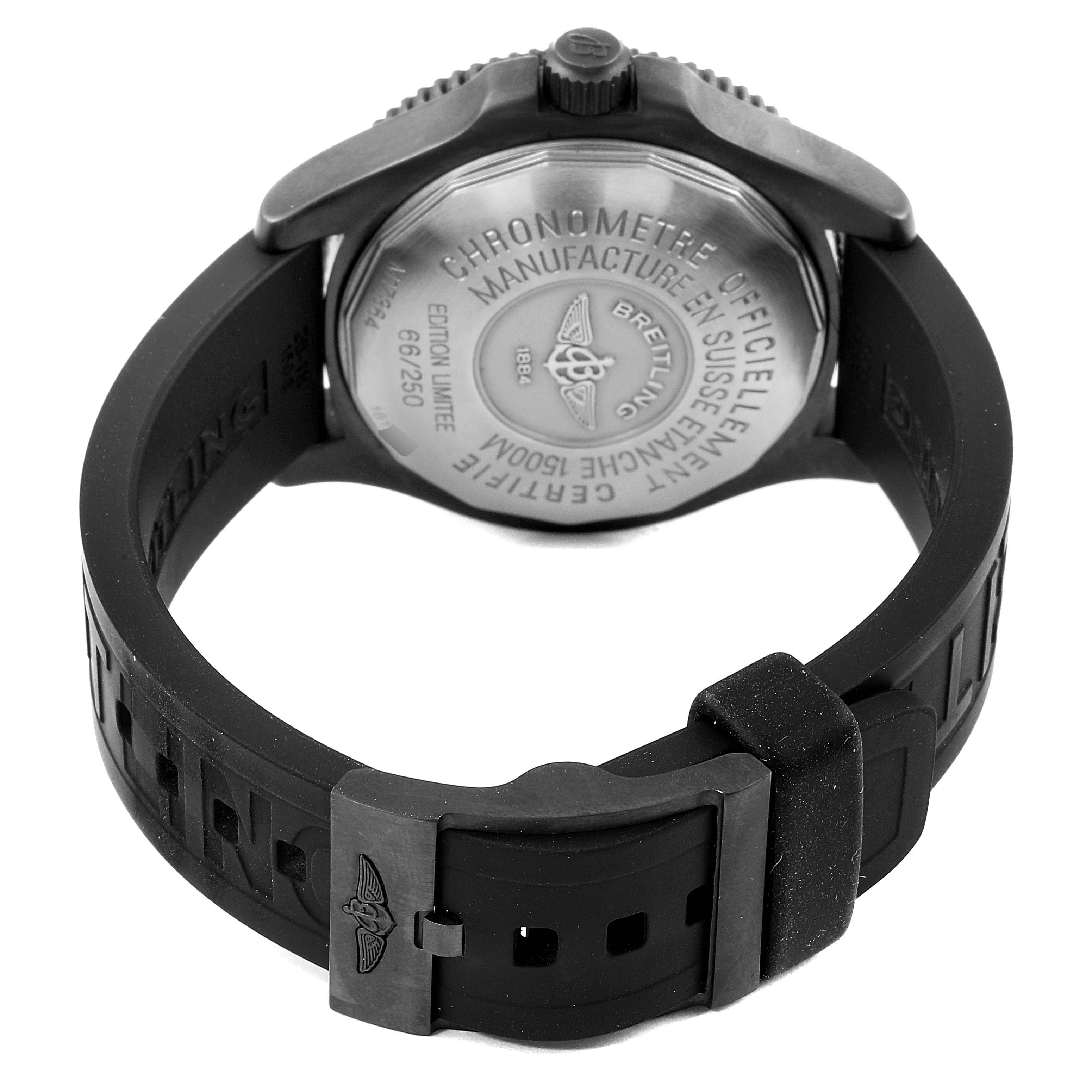 The image shows the back and strap of a Breitling Superocean M17364 Men
s Stainless Steel Black Dial M17364 Men
s Stainless Steel Black Dial watch.