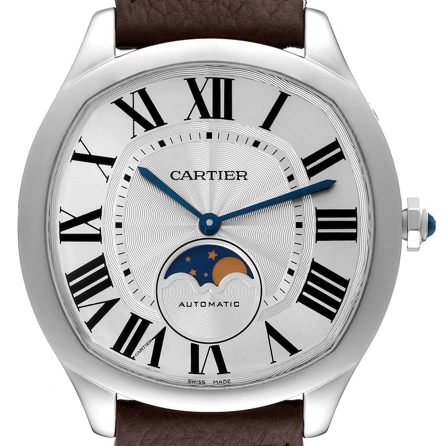 Cartier Drive Silver Dial Moonphase Steel Mens Watch WSNM0008 Card SwissWatchExpo