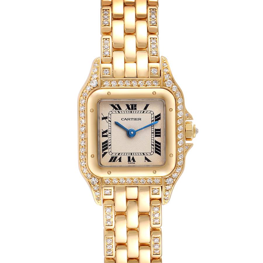 Cartier Panthere Small 18k Yellow Gold Silver Dial Diamonds Ladies Watch SwissWatchExpo