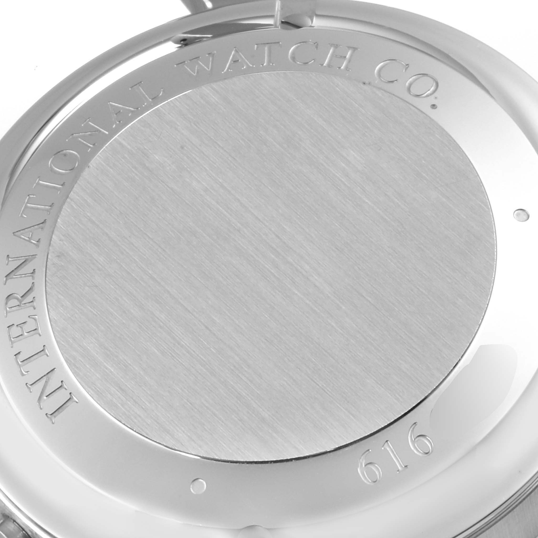 The image shows the back case of an IWC Portuguese IW371491 Men's Stainless Steel Blue Dial IW371491 Men's Stainless Steel Blue Dial model watch with the engraving "International Watch Co."