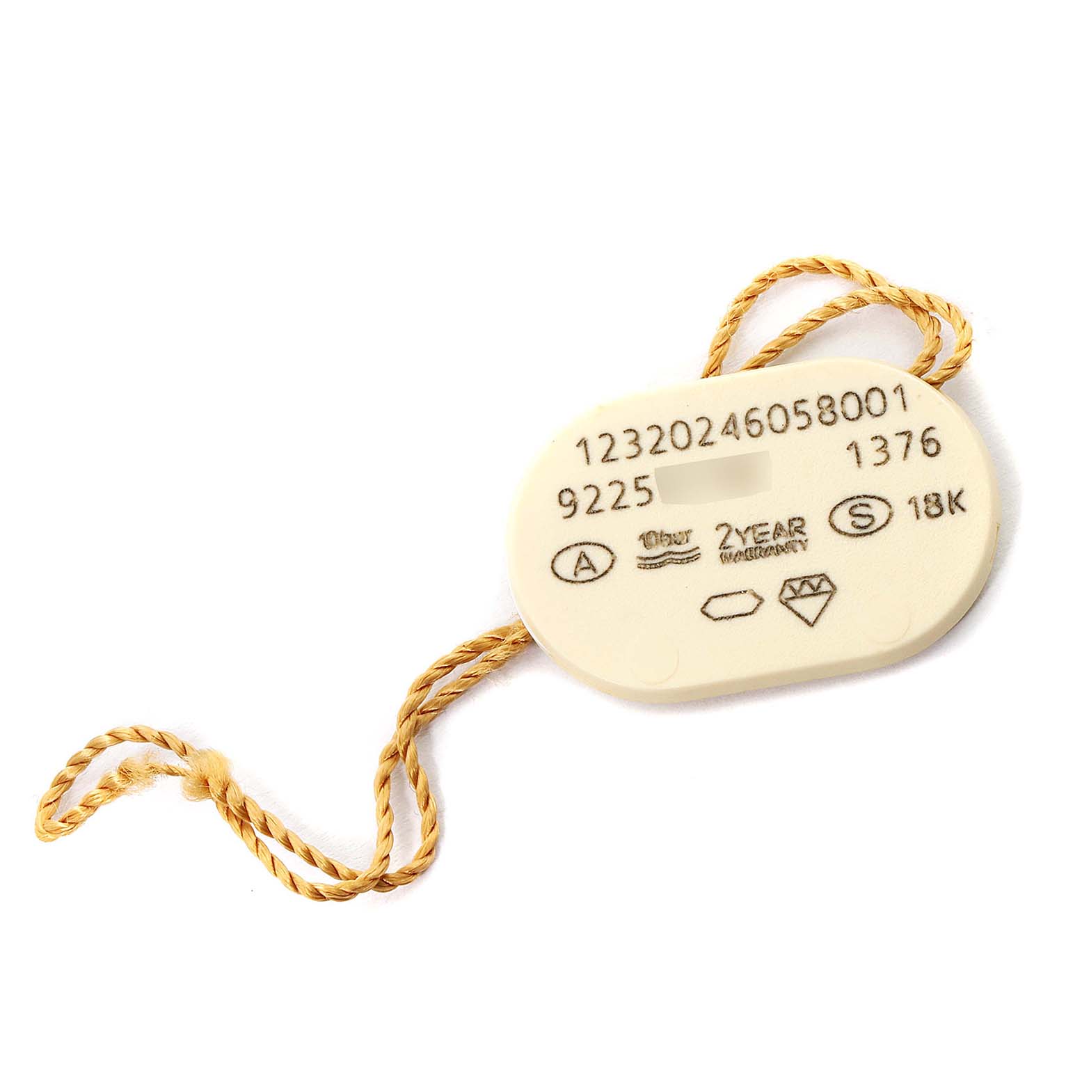 The image shows the tag of an unworn Omega 123.20.24.60.58.001 Women's Steel and Gold (two tone) Champagne Dial 123.20.24.60.58.001 Women's Steel and Gold (two tone) Champagne Dial Constellation Steel Yellow Gold Diamond Watch 123.20.24.60.58.001.