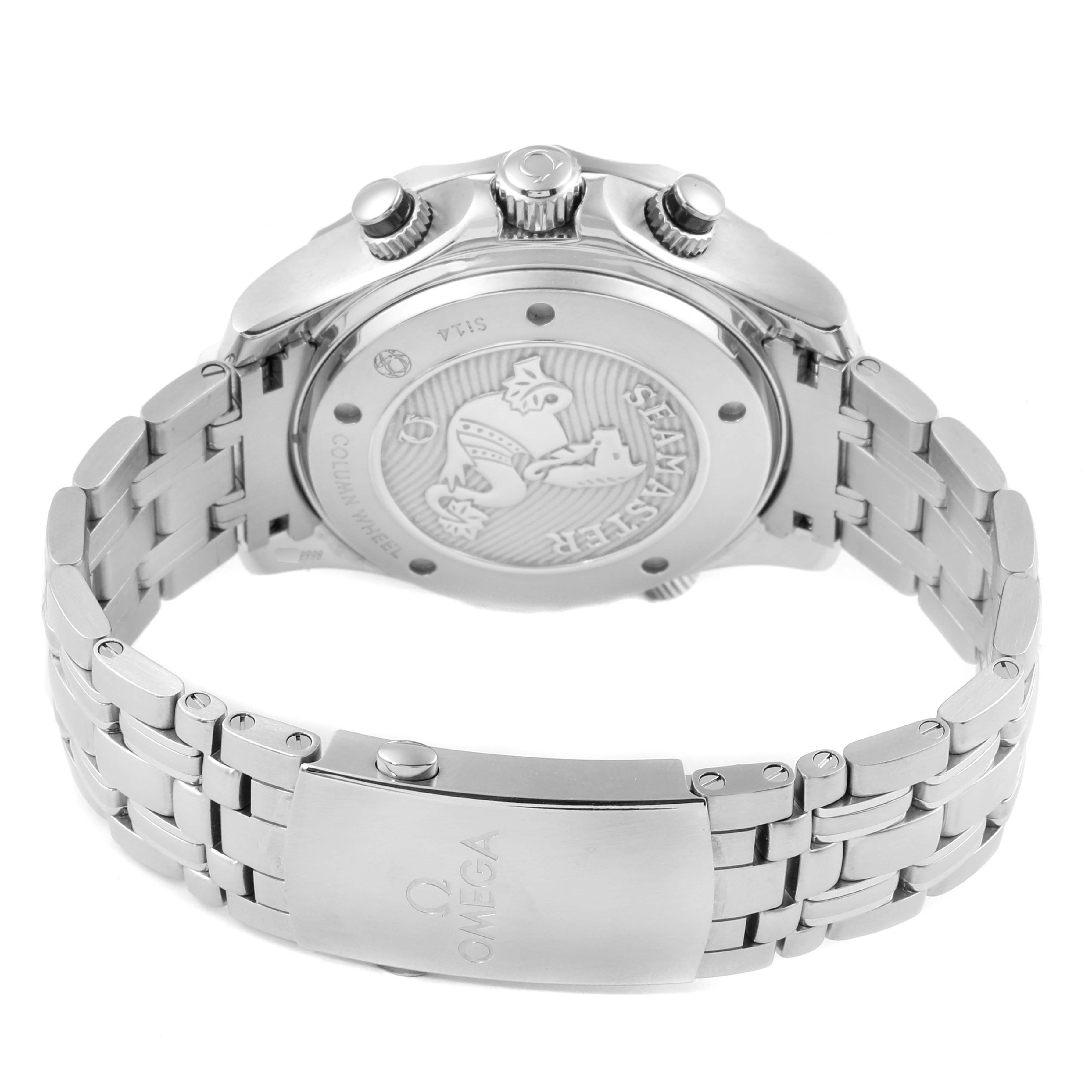 The image shows the back plate and clasp of the Omega Seamaster 212.30.44.50.01.001 Men
s Stainless Steel Black Dial 212.30.44.50.01.001 Men
s Stainless Steel Black Dial watch from a rear angle.