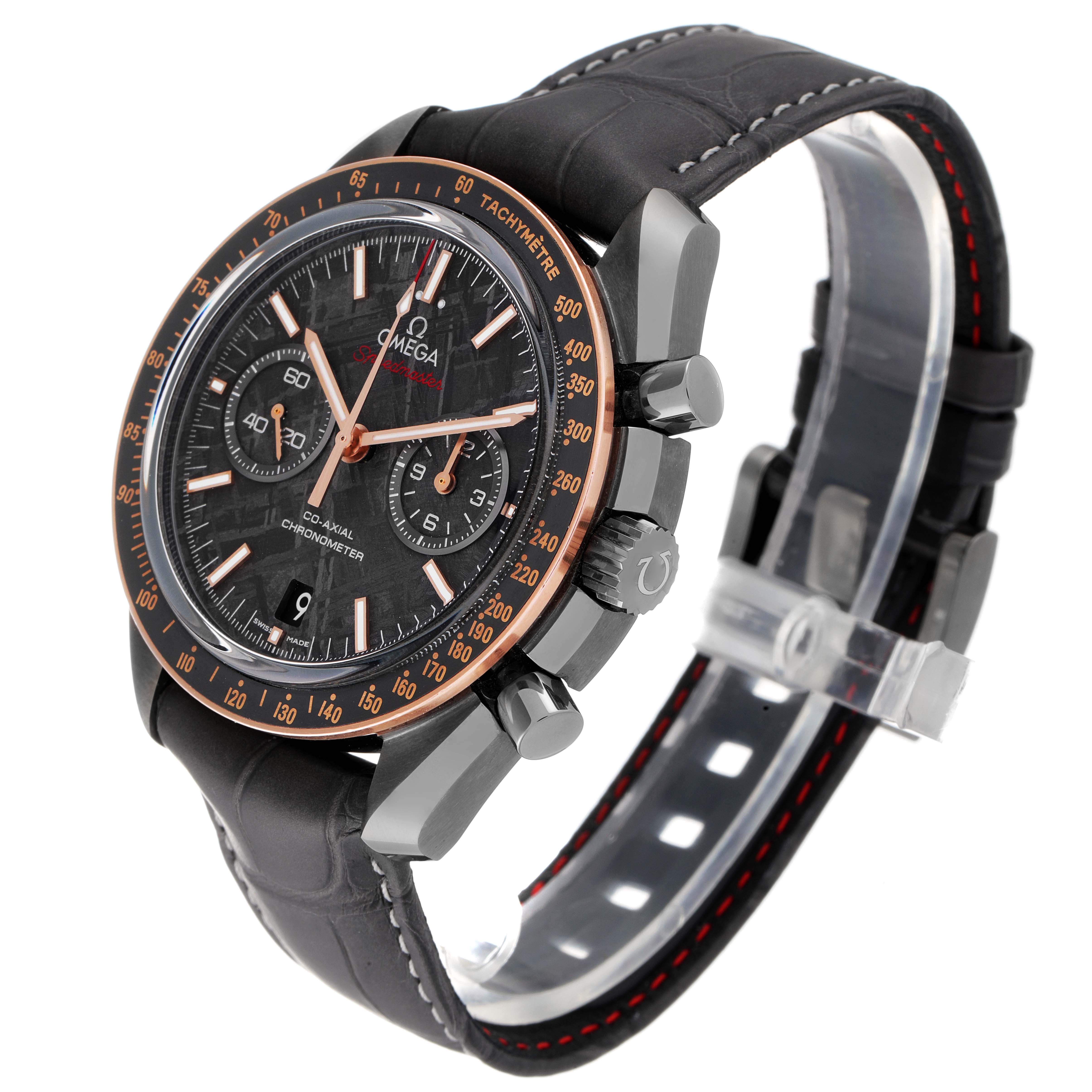 The Omega Speedmaster 311.63.44.51.99.002 Men
s Ceramic Grey Dial 311.63.44.51.99.002 Men
s Ceramic Grey Dial watch is shown at a slight angle, displaying its face, bezel, crown, pushers, and strap.