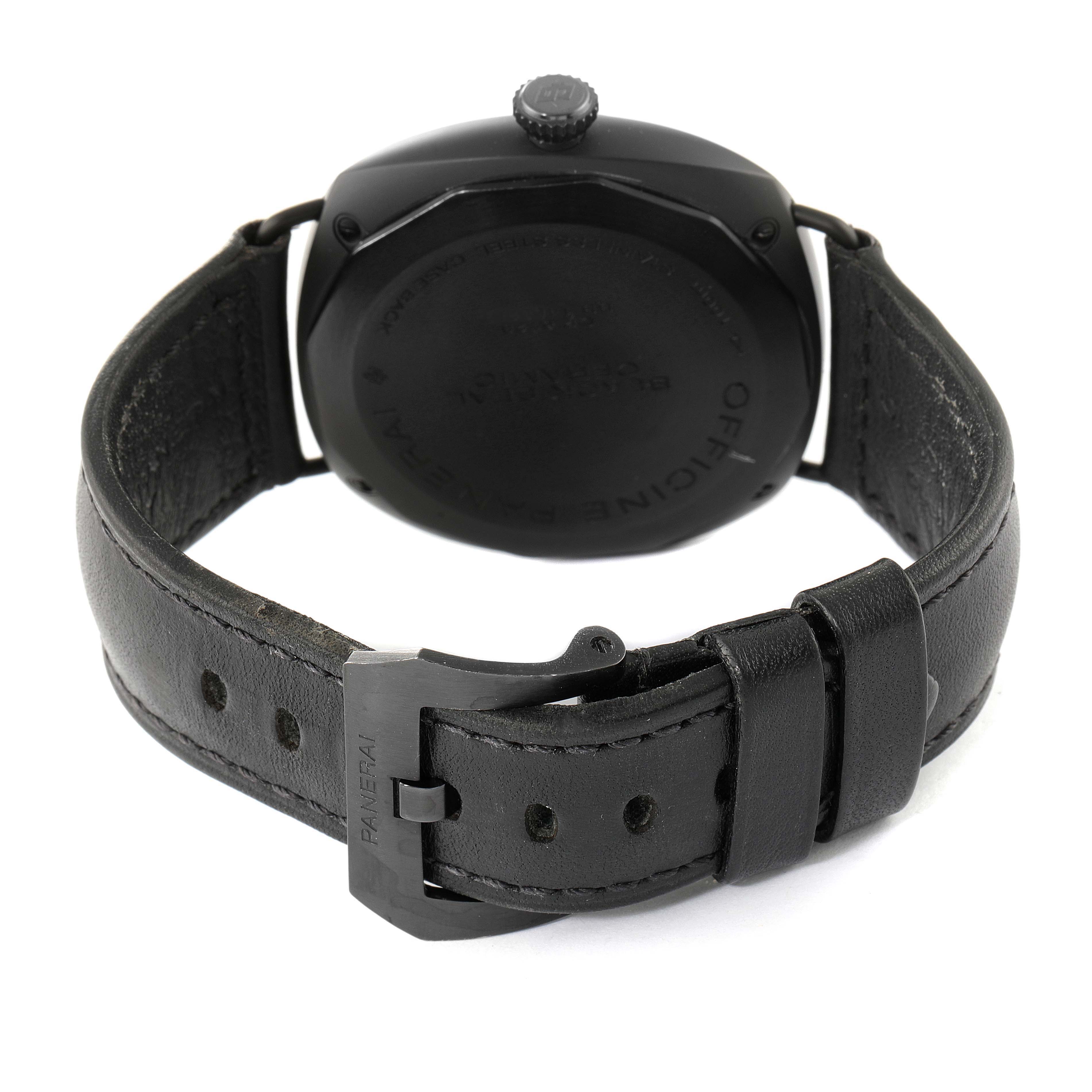 The image shows the backside and clasp of a Panerai Radiomir PAM00292 Men's Ceramic Black Dial PAM00292 Men's Ceramic Black Dial watch at a slight rear angle.