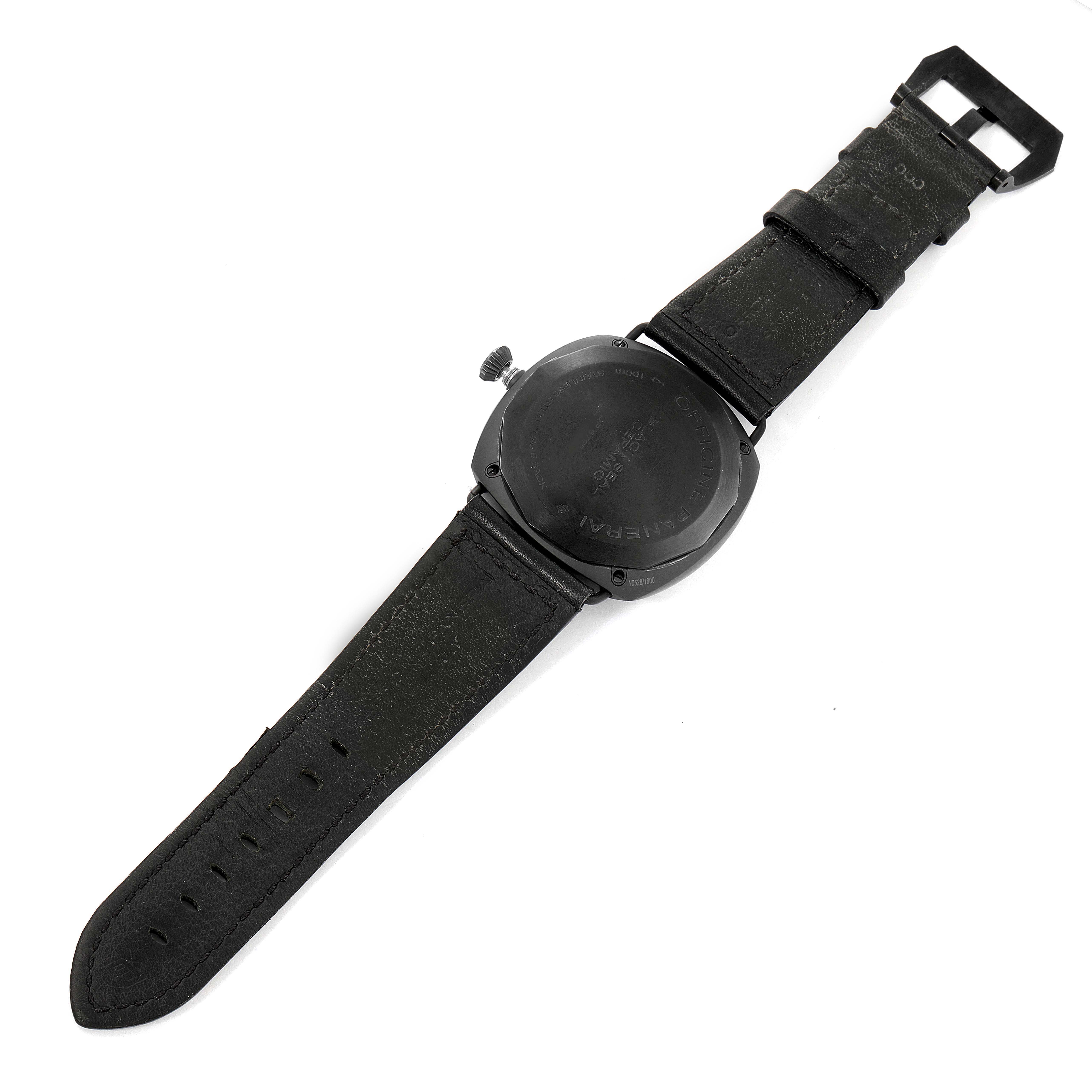 The image shows the back view of a Panerai Radiomir PAM00292 Men's Ceramic Black Dial PAM00292 Men's Ceramic Black Dial watch, including its strap and buckle.