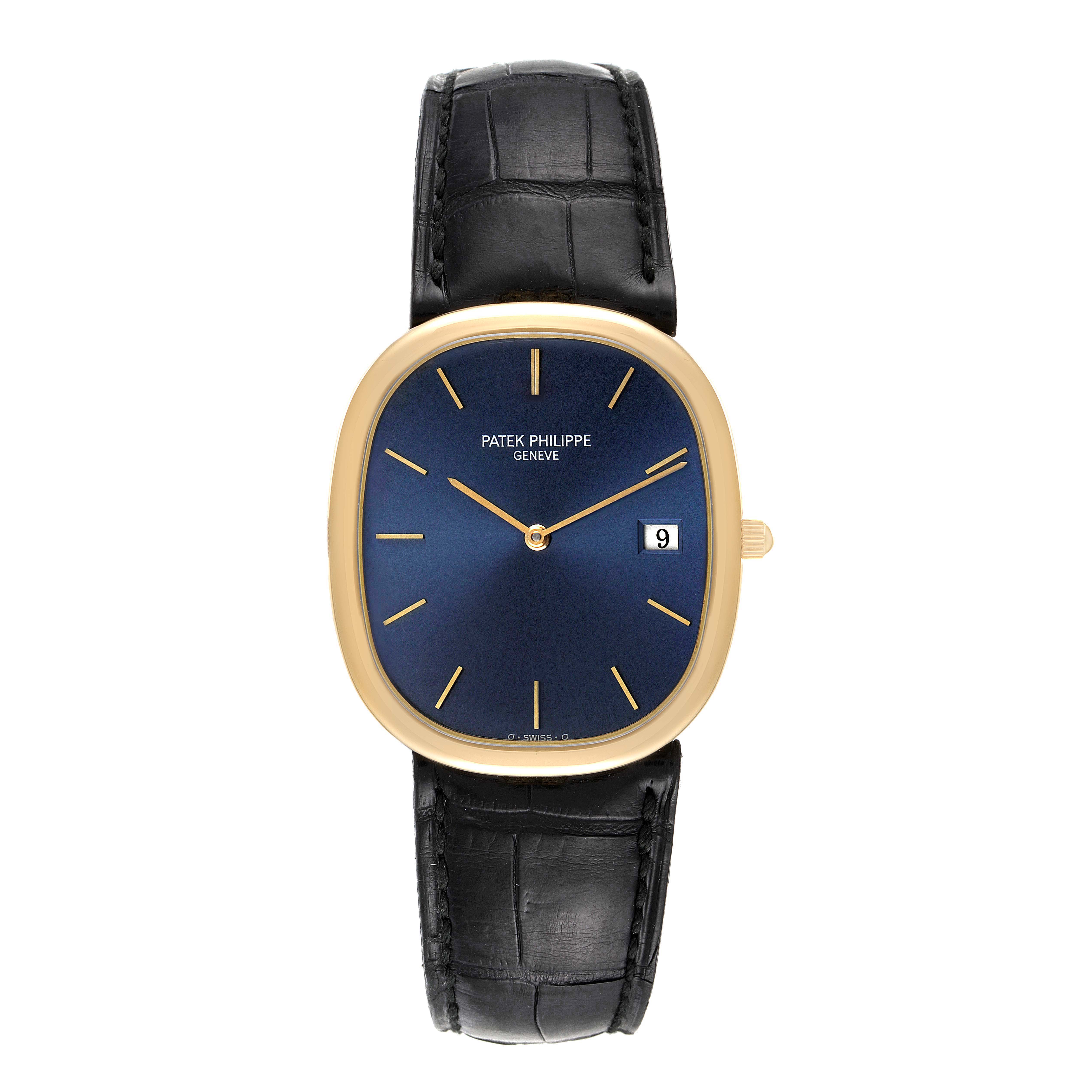 Patek Philippe Golden Ellipse Yellow Gold Blue Dial Mens Watch 3747 ...