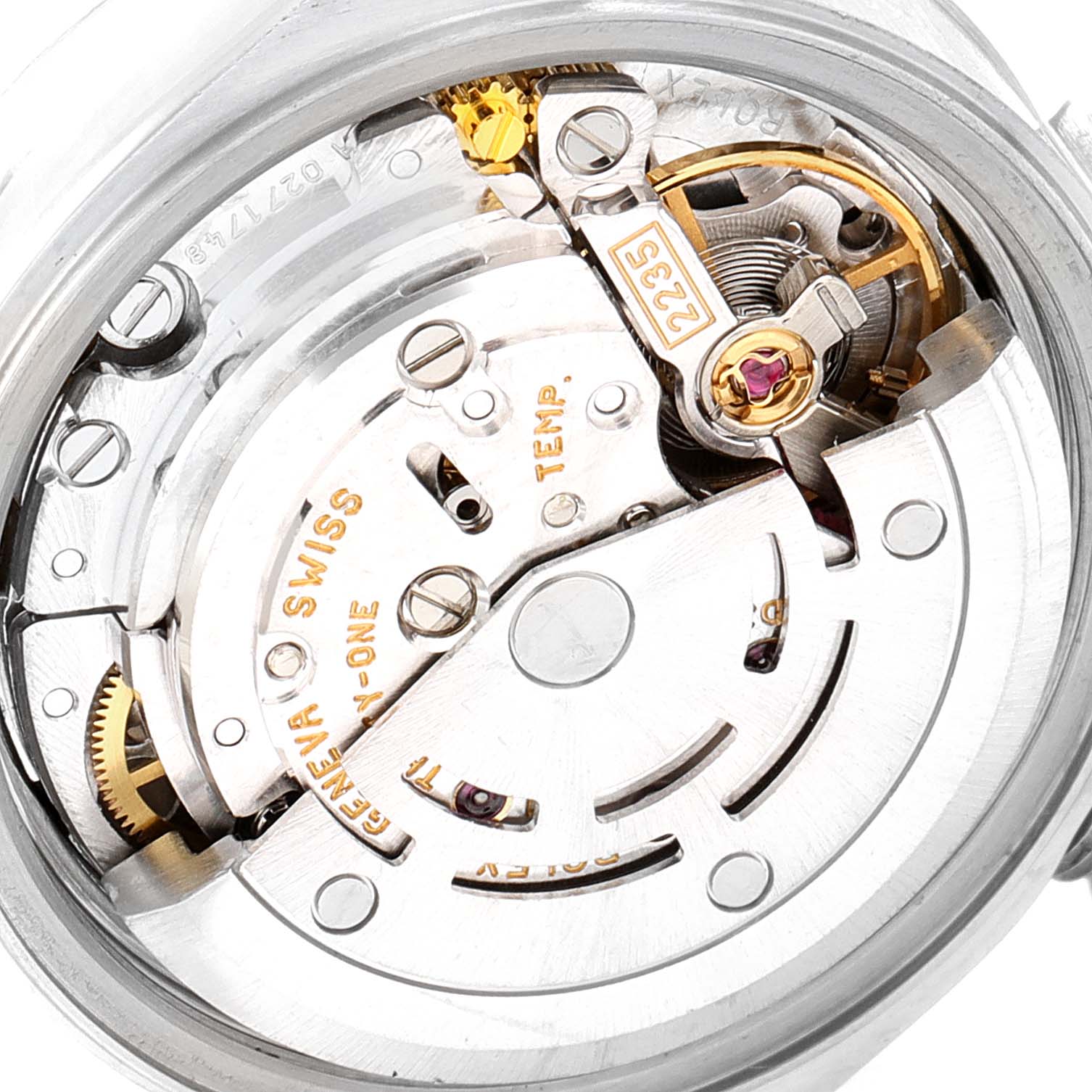 The image shows the internal movement mechanism of a Rolex Date 79240 Women's Stainless Steel White Dial 79240 Women's Stainless Steel White Dial model watch from a top-down angle.