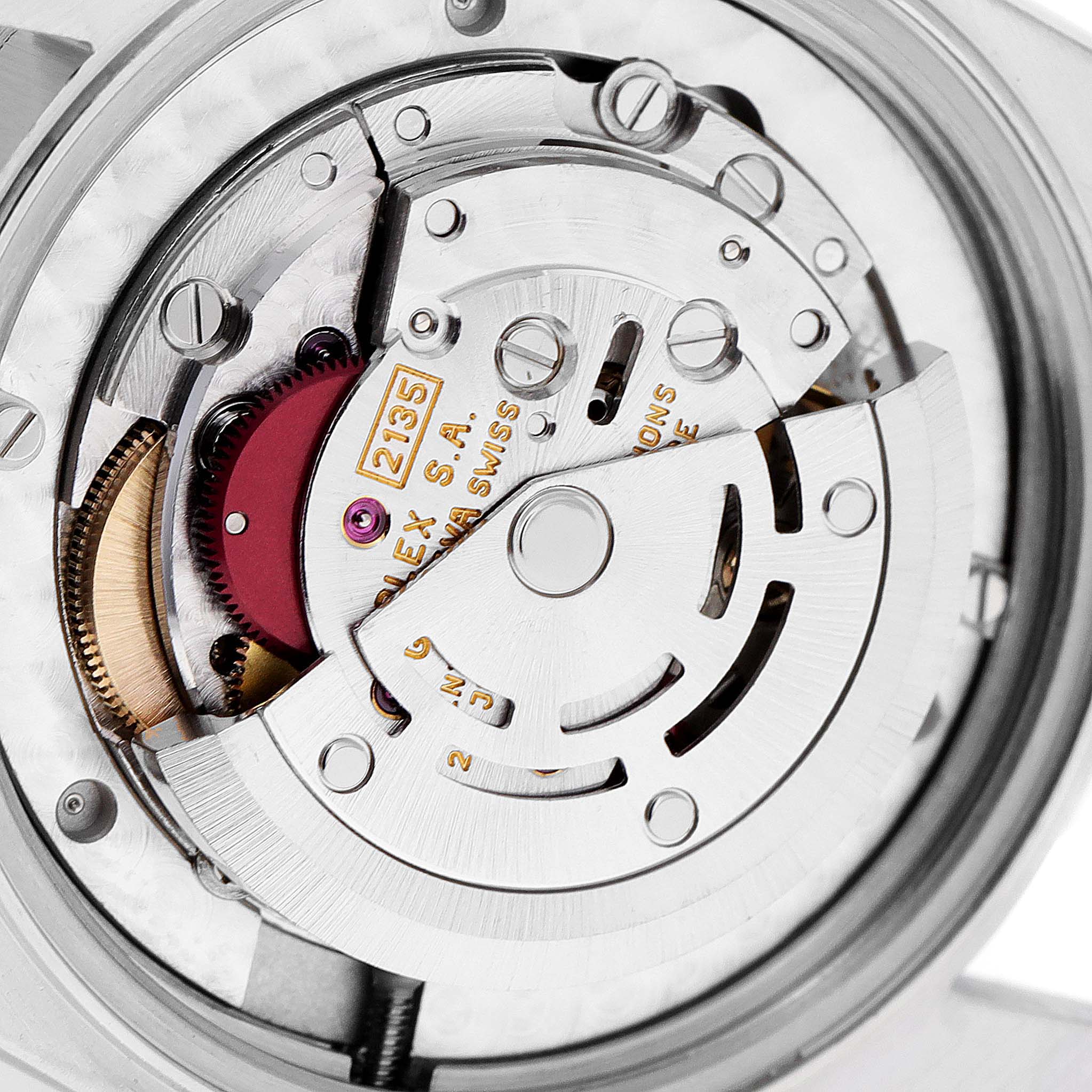 This image shows the internal mechanical movement of a Rolex Mid-Size 68273 Women
s Steel and Gold (two tone) White Dial 68273 Women
s Steel and Gold (two tone) White Dial watch, emphasizing intricate gears and components.