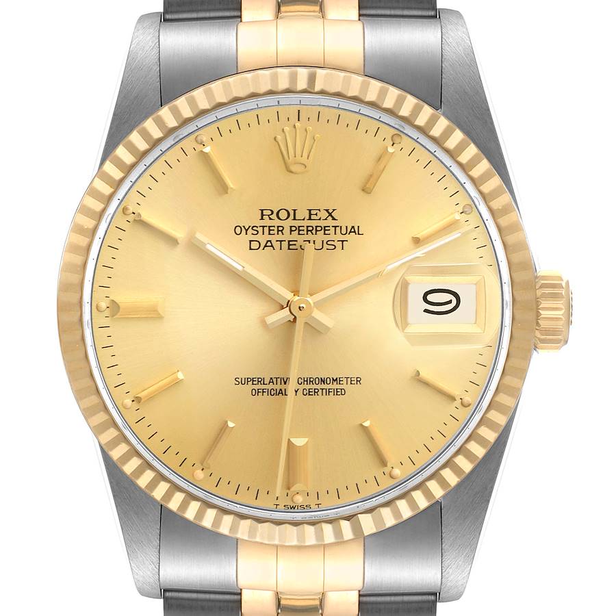 Rolex Datejust 36 Steel Yellow Gold Champagne Dial Vintage Mens Watch 16013 SwissWatchExpo