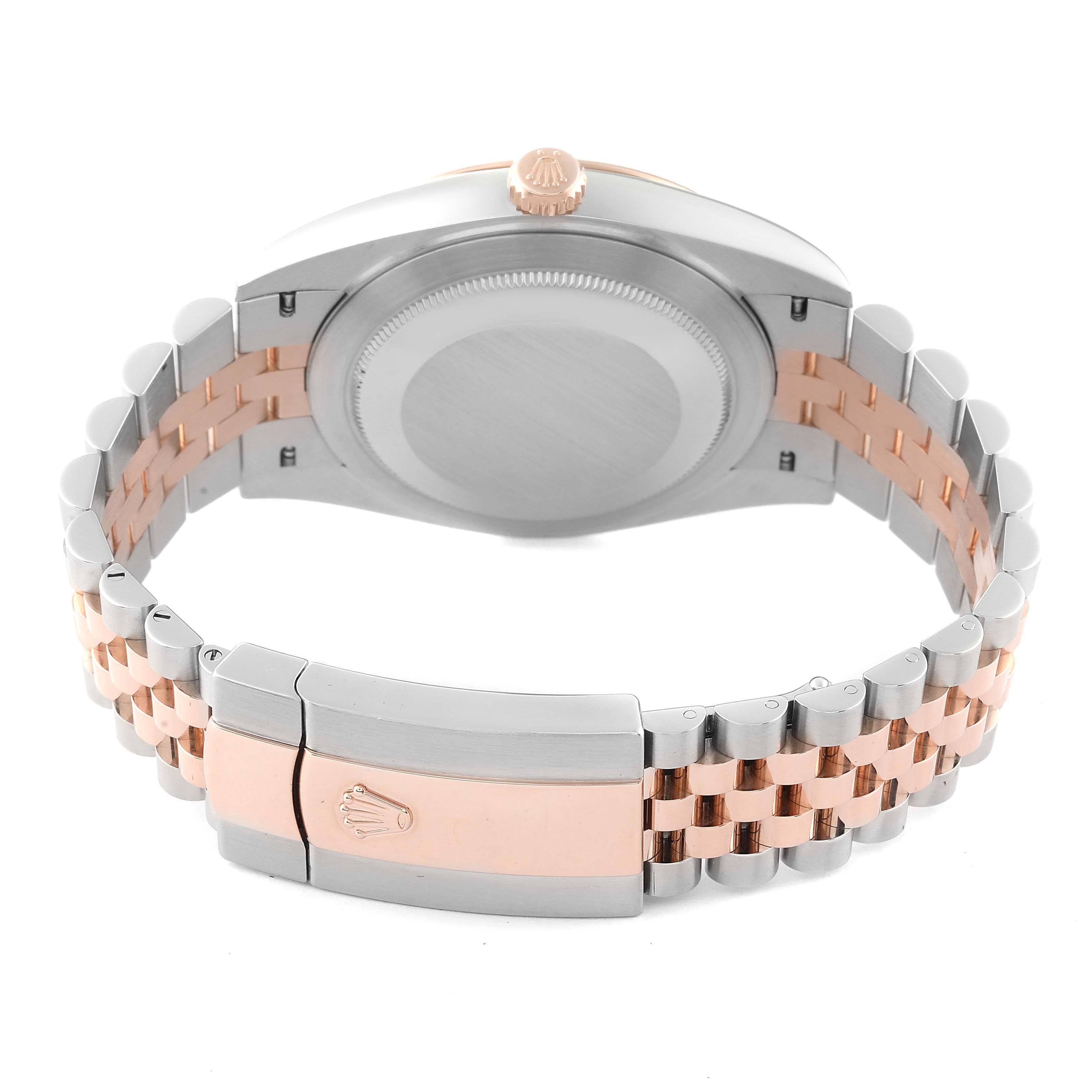 This image shows the back case and bracelet of the Rolex Datejust 41 126331 Men's Steel and Gold (two tone) Brown Dial 126331 Men's Steel and Gold (two tone) Brown Dial watch at a slightly angled rear view.