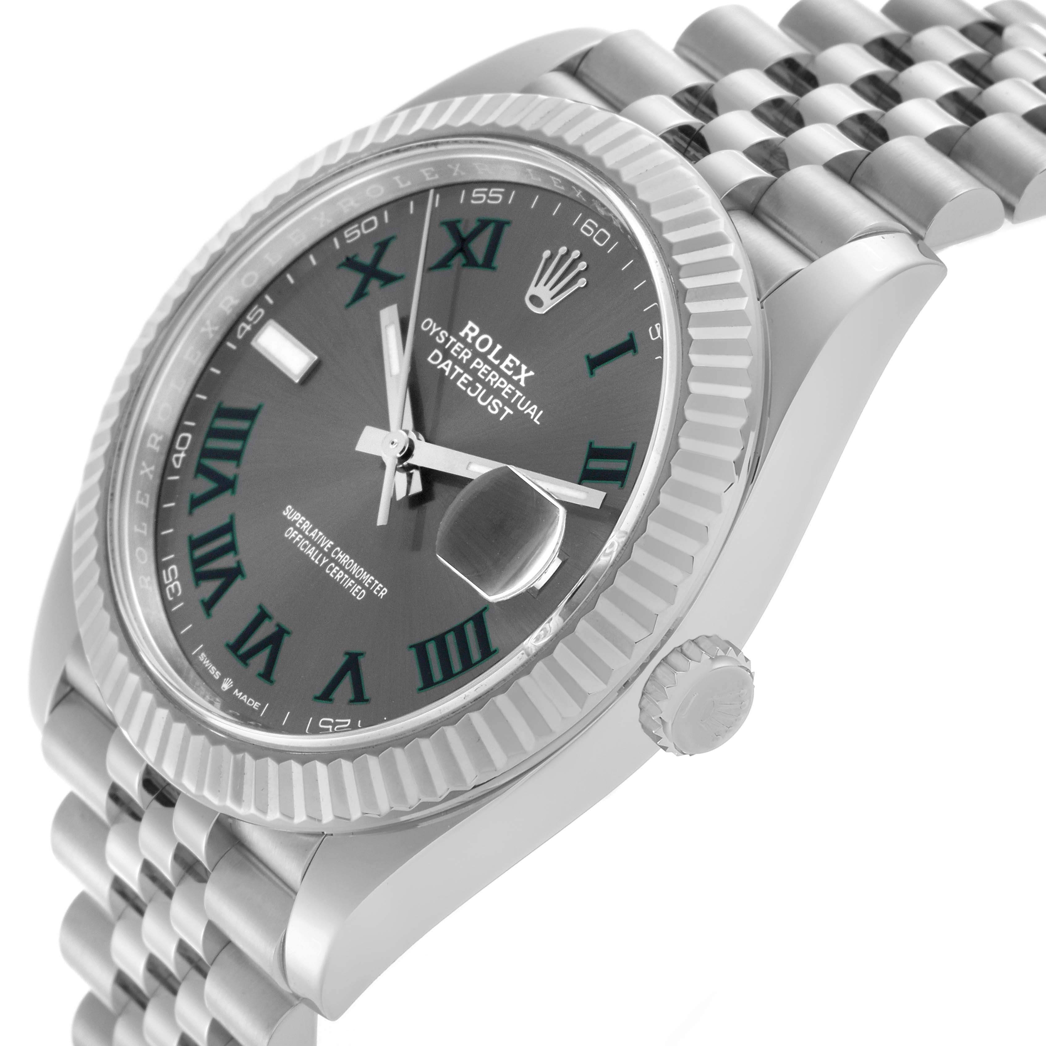 The Rolex Datejust 41 126334 Men's Stainless Steel Grey Dial 126334 Men's Stainless Steel Grey Dial is shown from a three-quarter angle, highlighting the dial, bezel, crown, and bracelet.