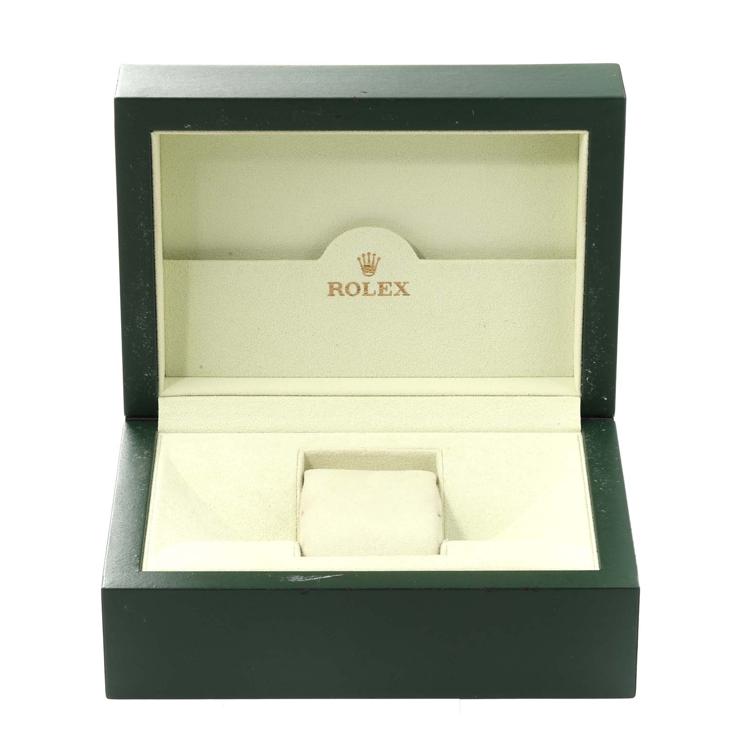 This is an open Rolex watch box, missing the Datejust 41 model watch.