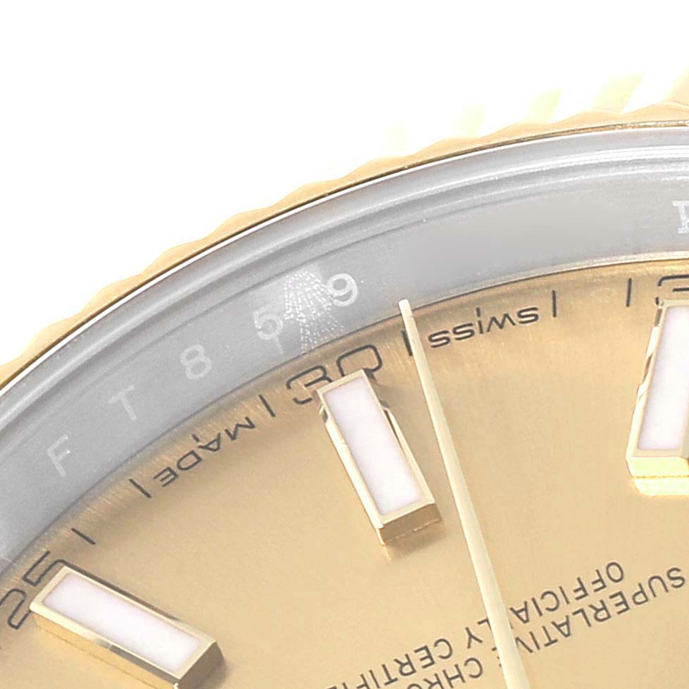 This image shows a close-up of the dial and bezel of the Rolex Datejust 41 126333 Men's Steel and Gold (two tone) Champagne Dial 126333 Men's Steel and Gold (two tone) Champagne Dial watch.