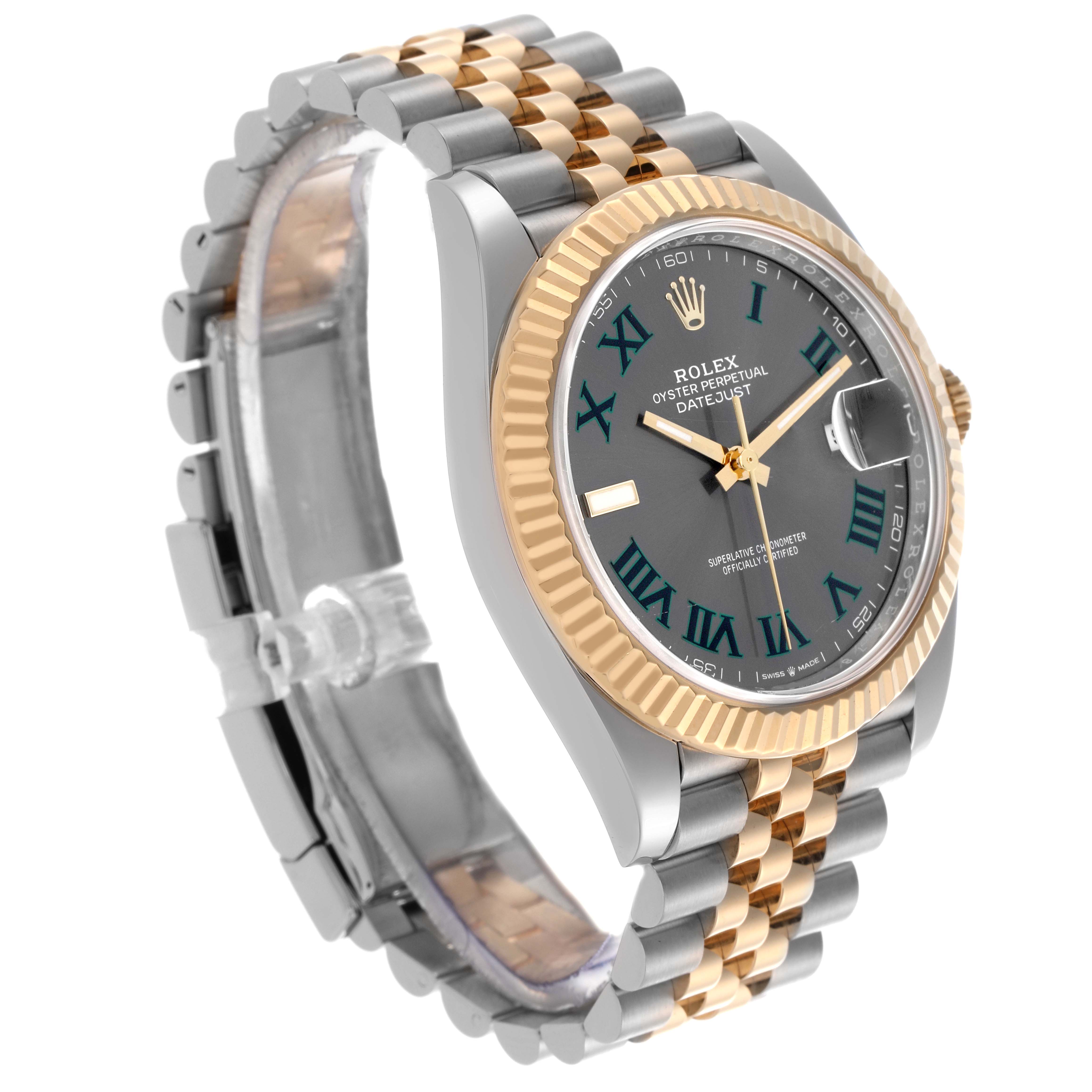 The Rolex Datejust 41 126333 Men's Steel and Gold (two tone) Grey Dial 126333 Men's Steel and Gold (two tone) Grey Dial is shown at a slight angle, highlighting its bezel, dial, and two-tone bracelet.