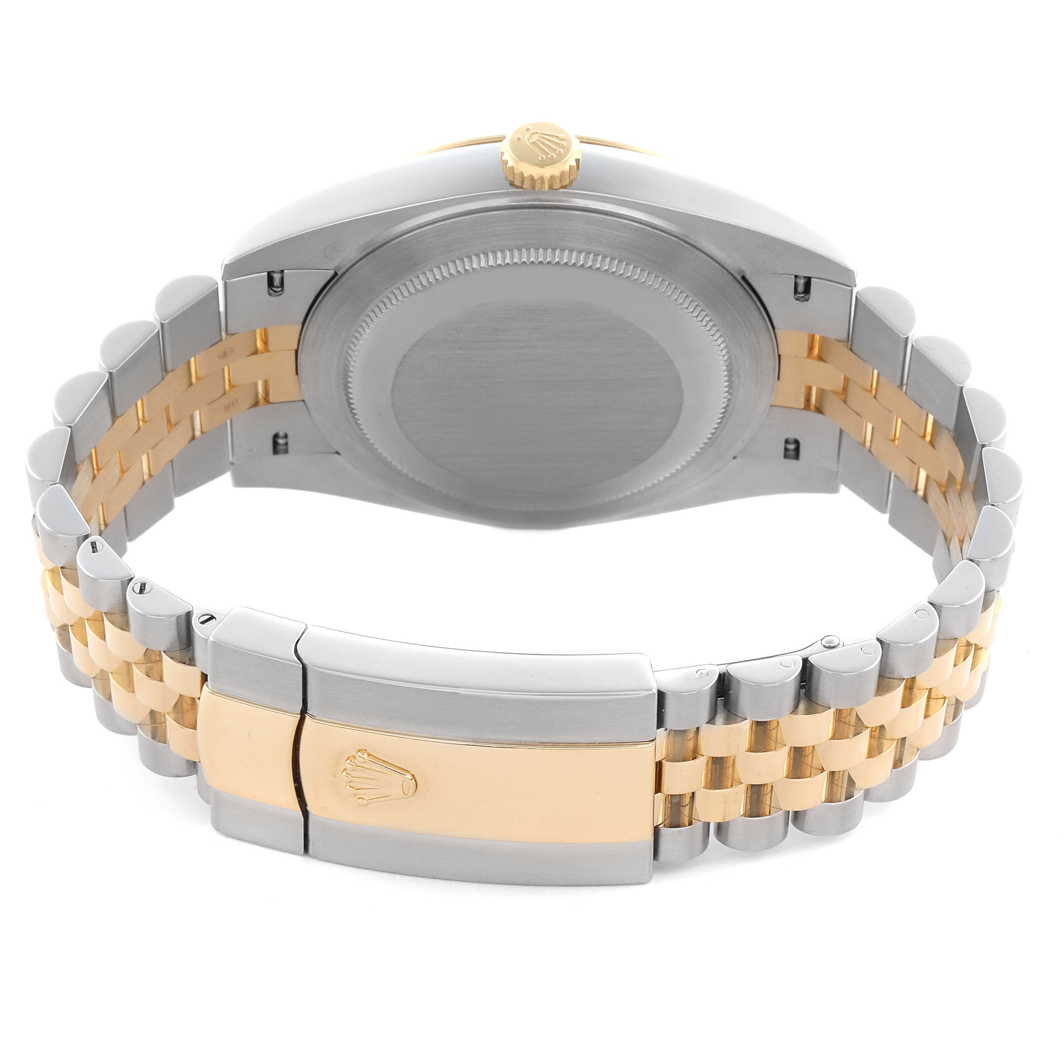 The image shows the back of a Rolex Datejust 41 126333 Men's Steel and Gold (two tone) Grey Dial 126333 Men's Steel and Gold (two tone) Grey Dial, featuring the clasp, bracelet, and case back.