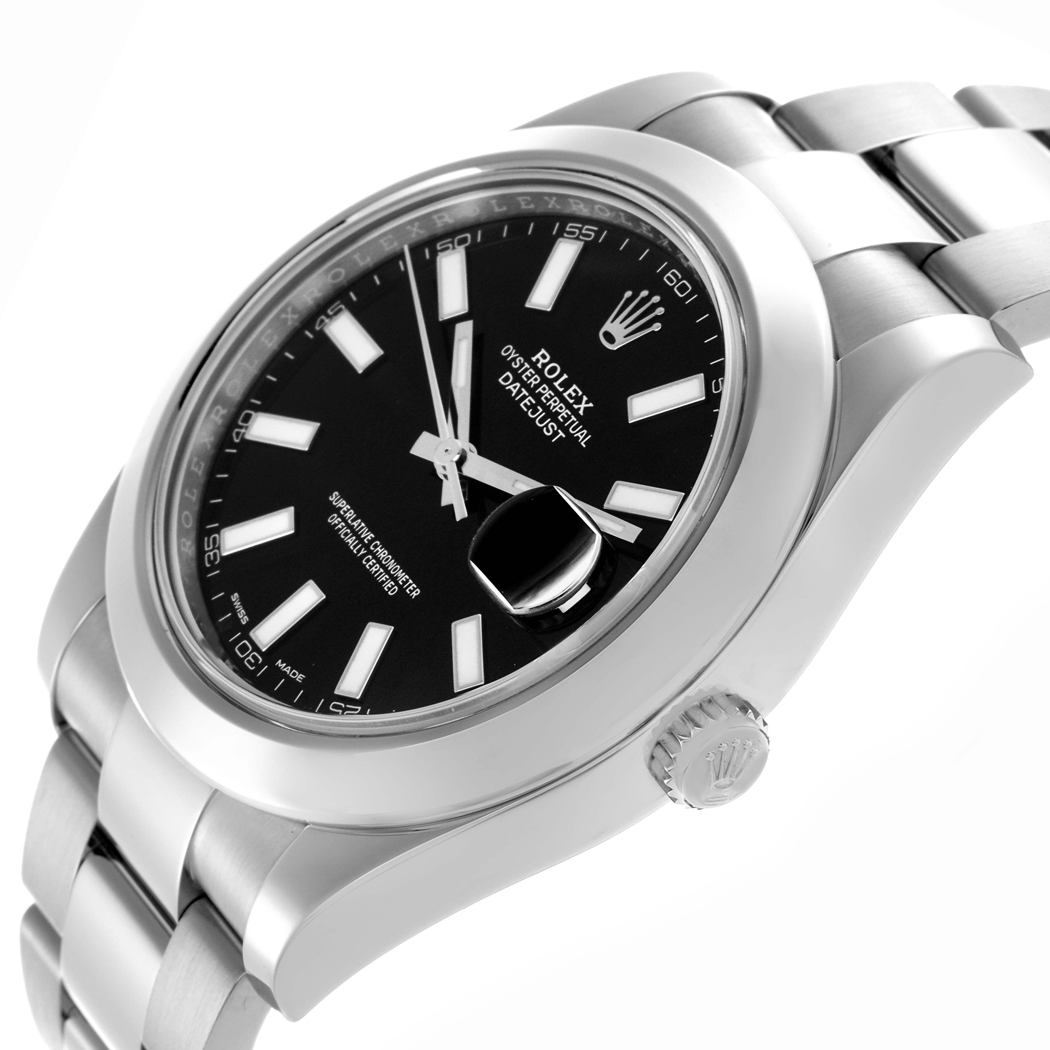 The Rolex Datejust 41 116300 Men's Stainless Steel Black Dial 116300 Men's Stainless Steel Black Dial watch is shown at a slight angle, displaying the dial, bezel, bracelet, and crown clearly.