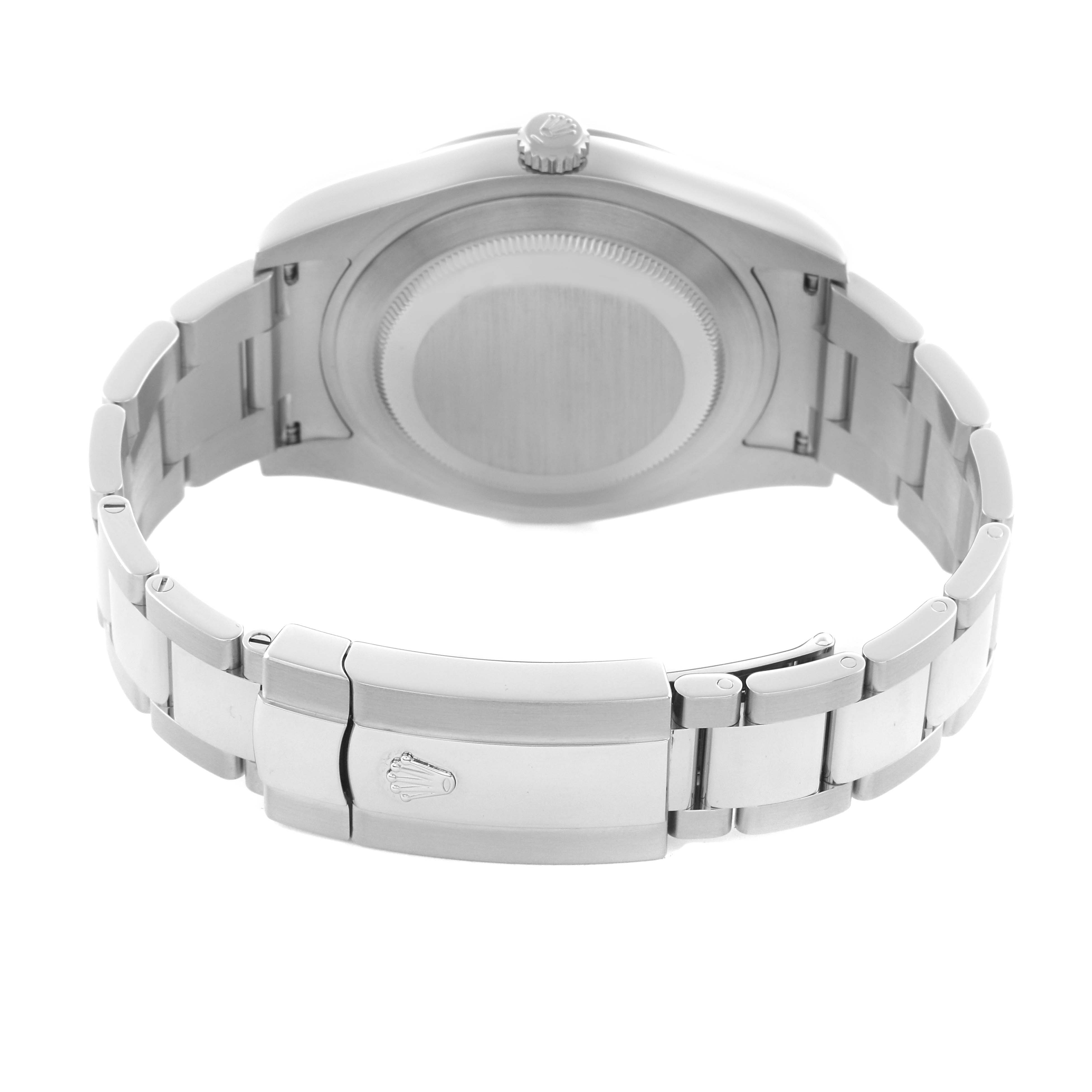 The image shows the back view of a Rolex Datejust 41 116300 Men's Stainless Steel Black Dial 116300 Men's Stainless Steel Black Dial, focusing on the case back and bracelet clasp.