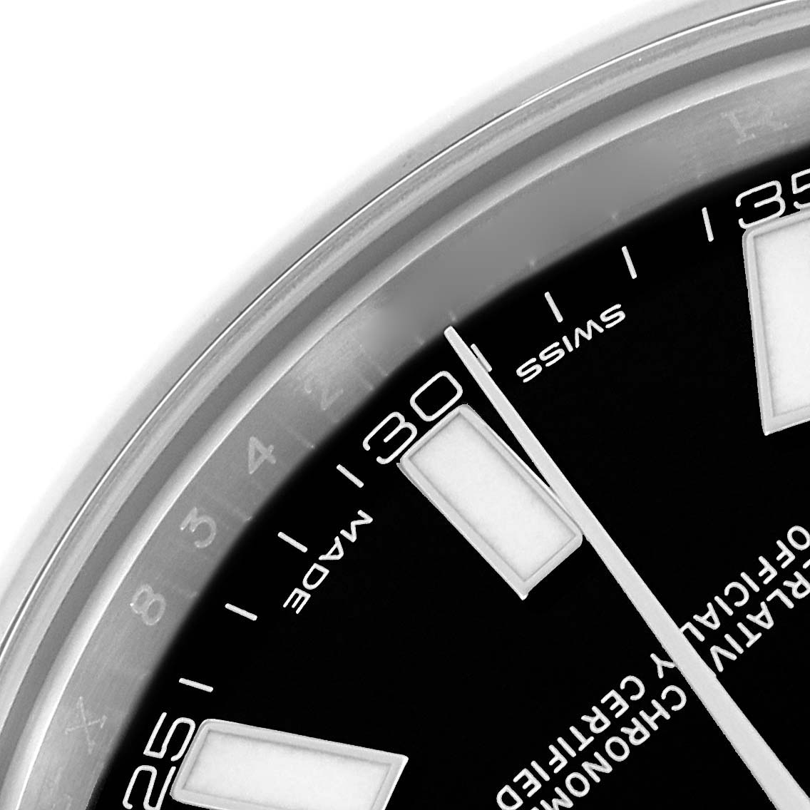 The image shows a close-up of the Rolex Datejust 41 116300 Men's Stainless Steel Black Dial 116300 Men's Stainless Steel Black Dial dial, focusing on the minute markers and surrounding bezel.