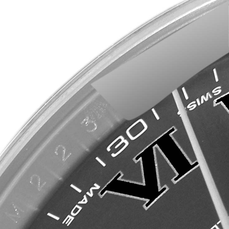 The image shows a close-up of the dial and part of the bezel of the Rolex Datejust 41 116334 Men
s Stainless Steel Grey Dial 116334 Men
s Stainless Steel Grey Dial watch, focusing on the VI hour marker.
