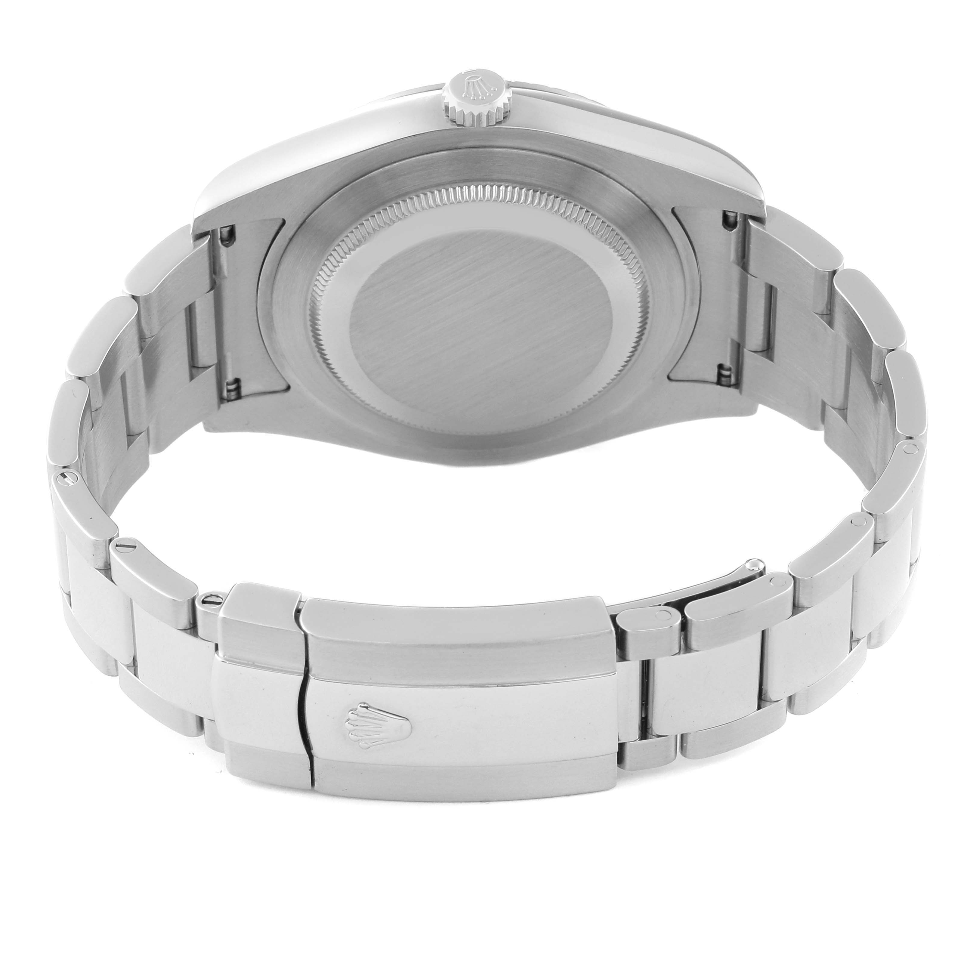 This image shows the back view and bracelet of the Rolex Datejust 41 116334 Men
s Stainless Steel Grey Dial 116334 Men
s Stainless Steel Grey Dial watch, highlighting the clasp and case back.