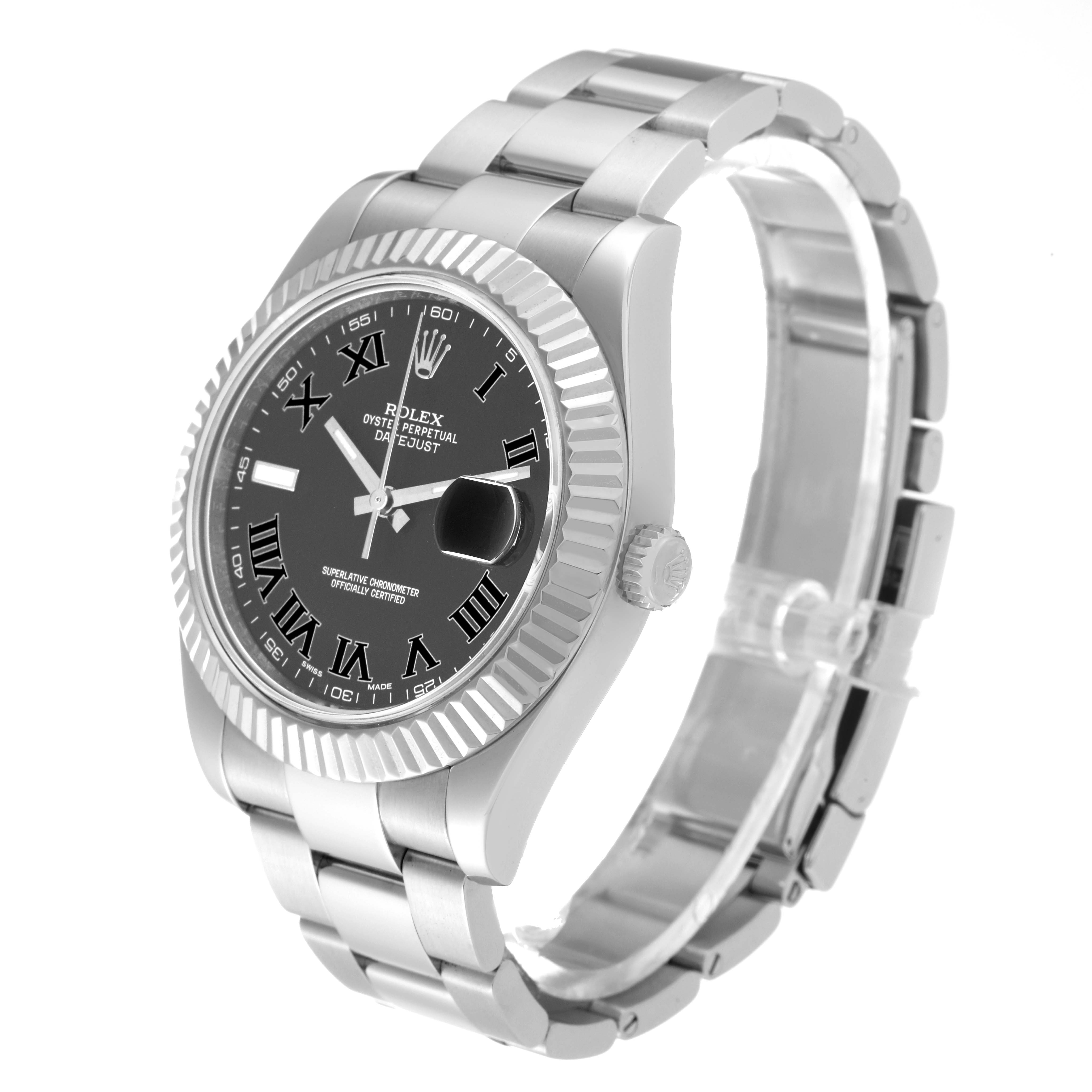 This image shows a Rolex Datejust 41 116334 Men
s Stainless Steel Grey Dial 116334 Men
s Stainless Steel Grey Dial model, angled to display the face, bezel, crown, and part of the bracelet.