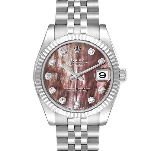 Photo of Rolex Datejust Midsize Steel White Gold Mother of Pearl Diamond Ladies Watch 178274 Box Card