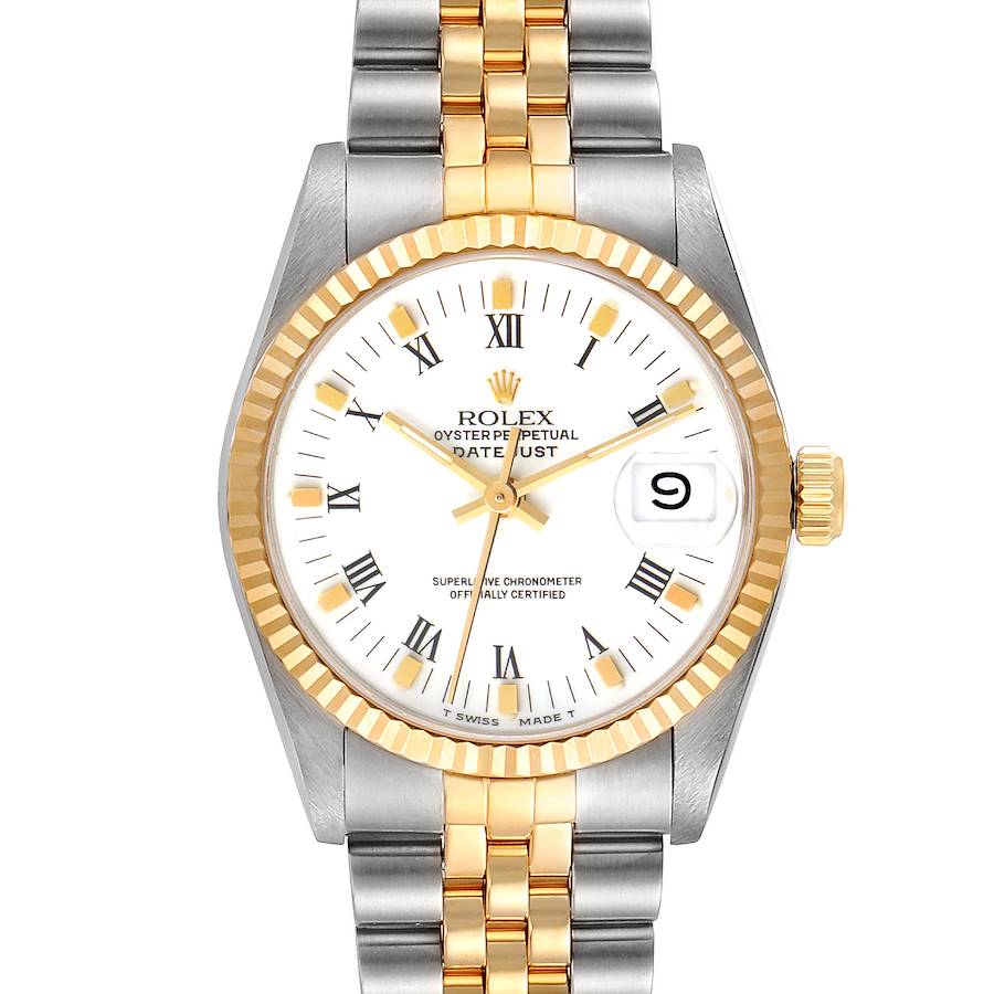 Rolex Datejust Midsize 31 Steel Yellow Gold White Dial Ladies Watch 68273 SwissWatchExpo