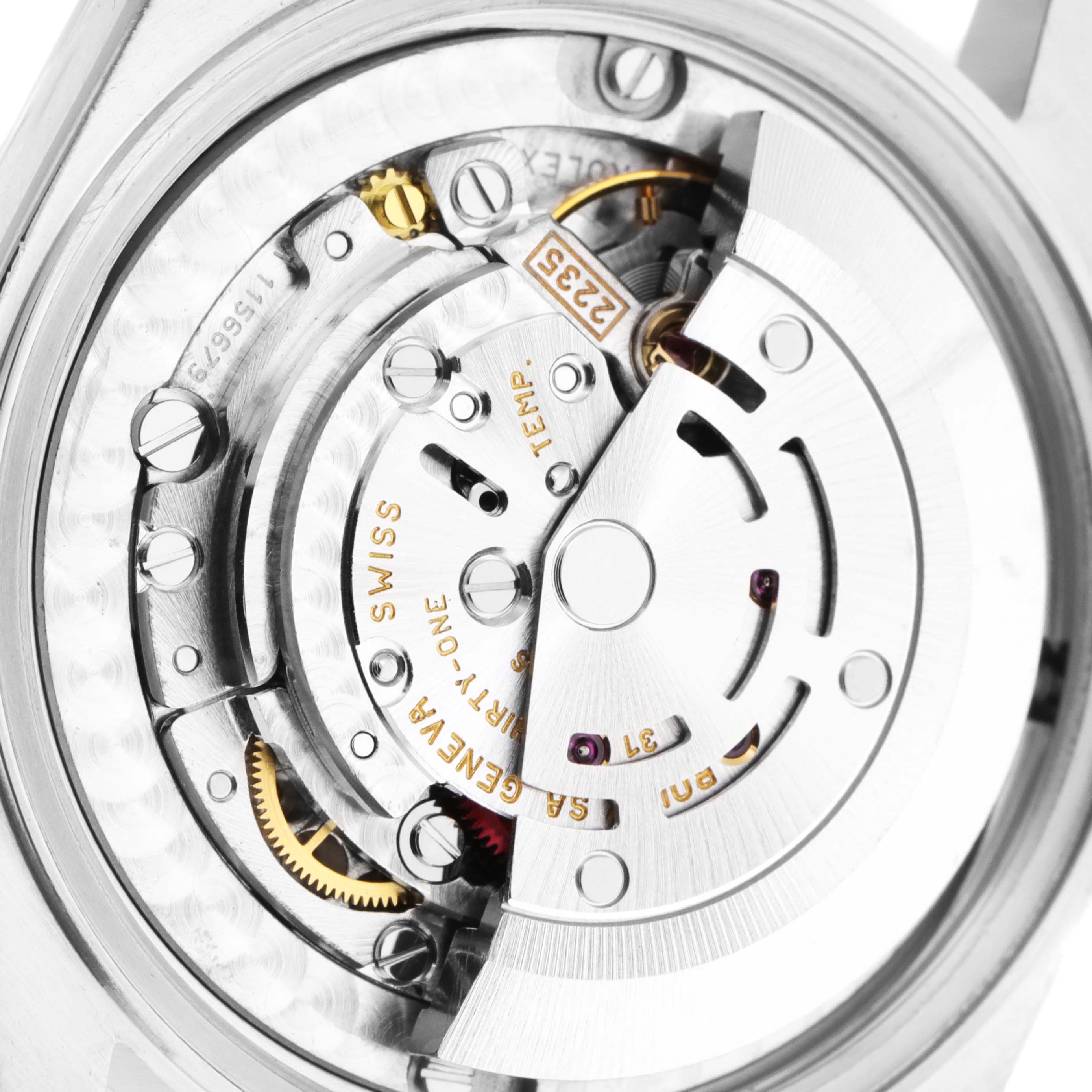 This image shows the inner mechanical movement of a Rolex Datejust 78274 Women's Stainless Steel Black Dial 78274 Women's Stainless Steel Black Dial watch from the back angle.