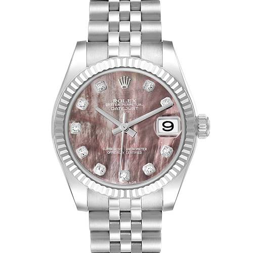 Photo of Rolex Datejust Midsize Steel White Gold Mother of Pearl Diamond Ladies Watch 178274 Box Card