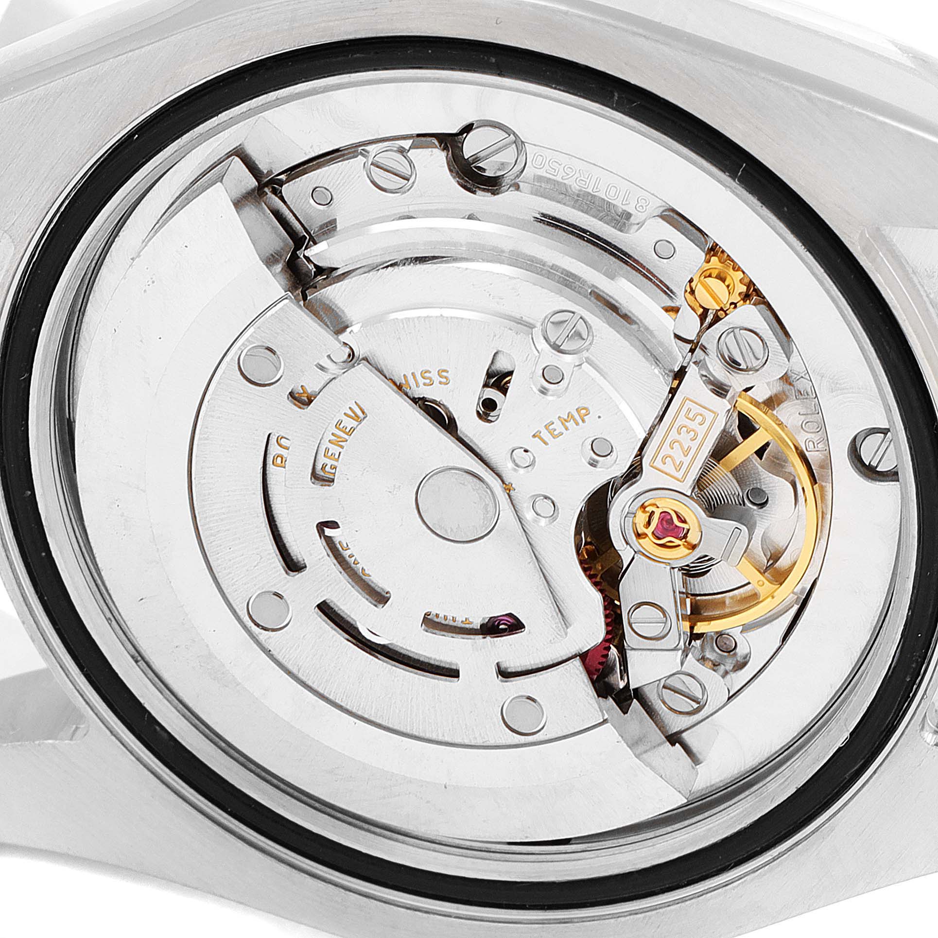 The image shows the back view of a Rolex Mid-Size 178274 Women's Stainless Steel Pink Dial 178274 Women's Stainless Steel Pink Dial model, featuring the intricate internal movement mechanism.