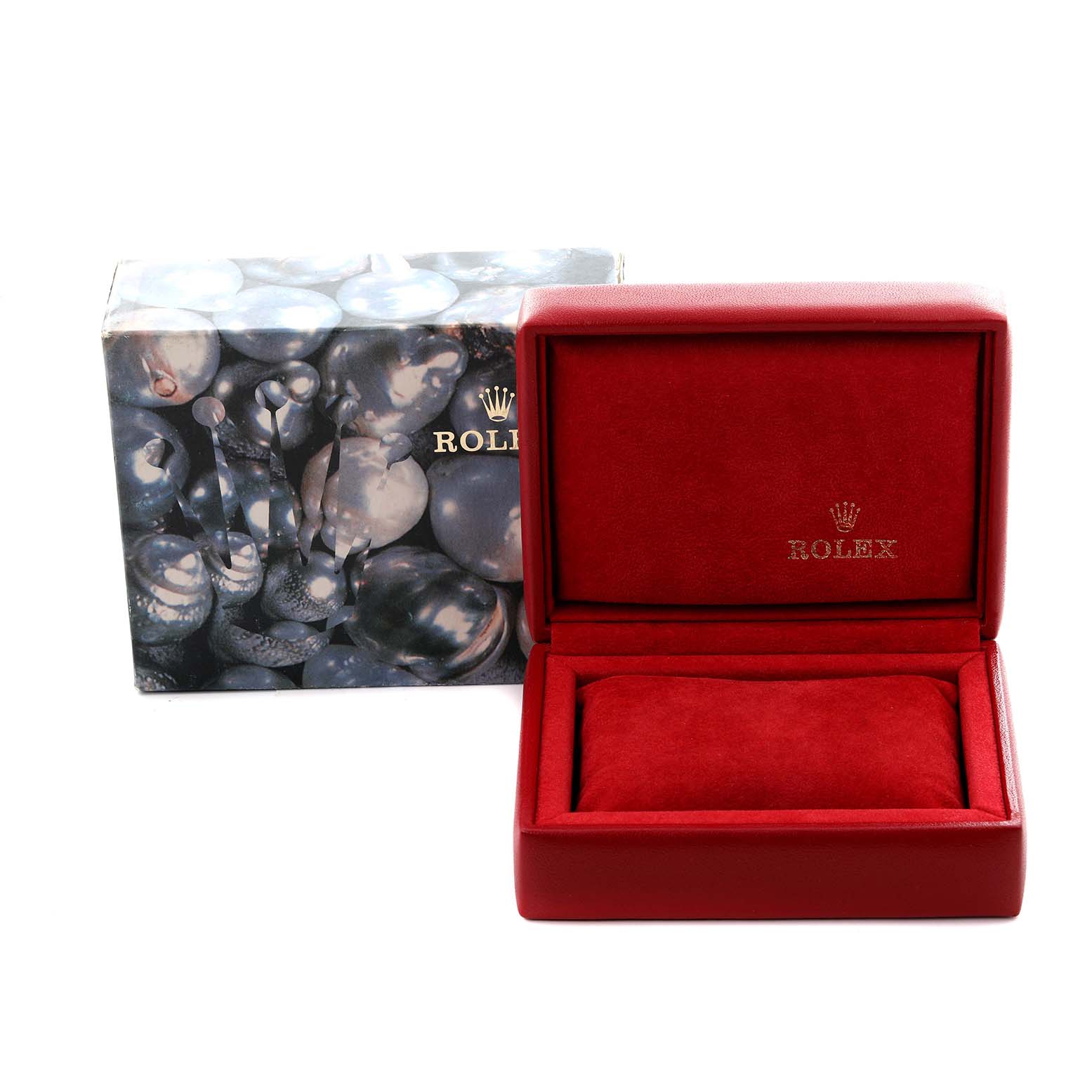 This image shows the presentation box and outer packaging for a Rolex Datejust 69173 Women's Steel and Gold (two tone) Silver Dial 69173 Women's Steel and Gold (two tone) Silver Dial watch.