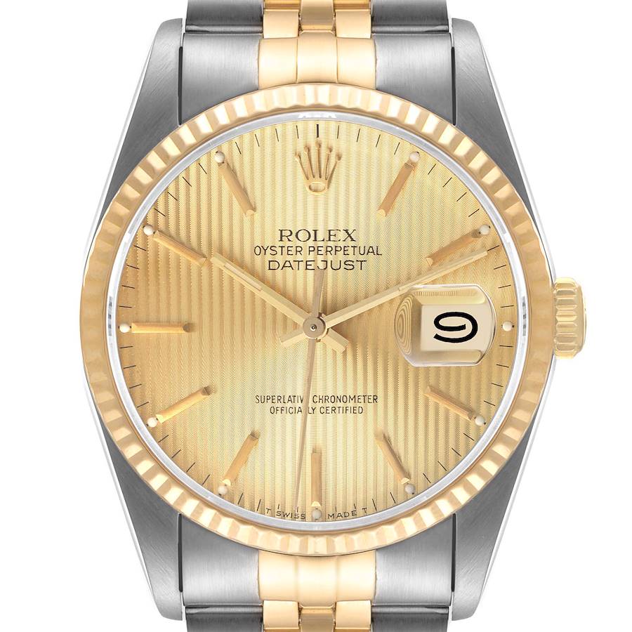 Rolex Datejust Steel 18K Yellow Gold Champagne Tapestry Dial Watch 16233 SwissWatchExpo