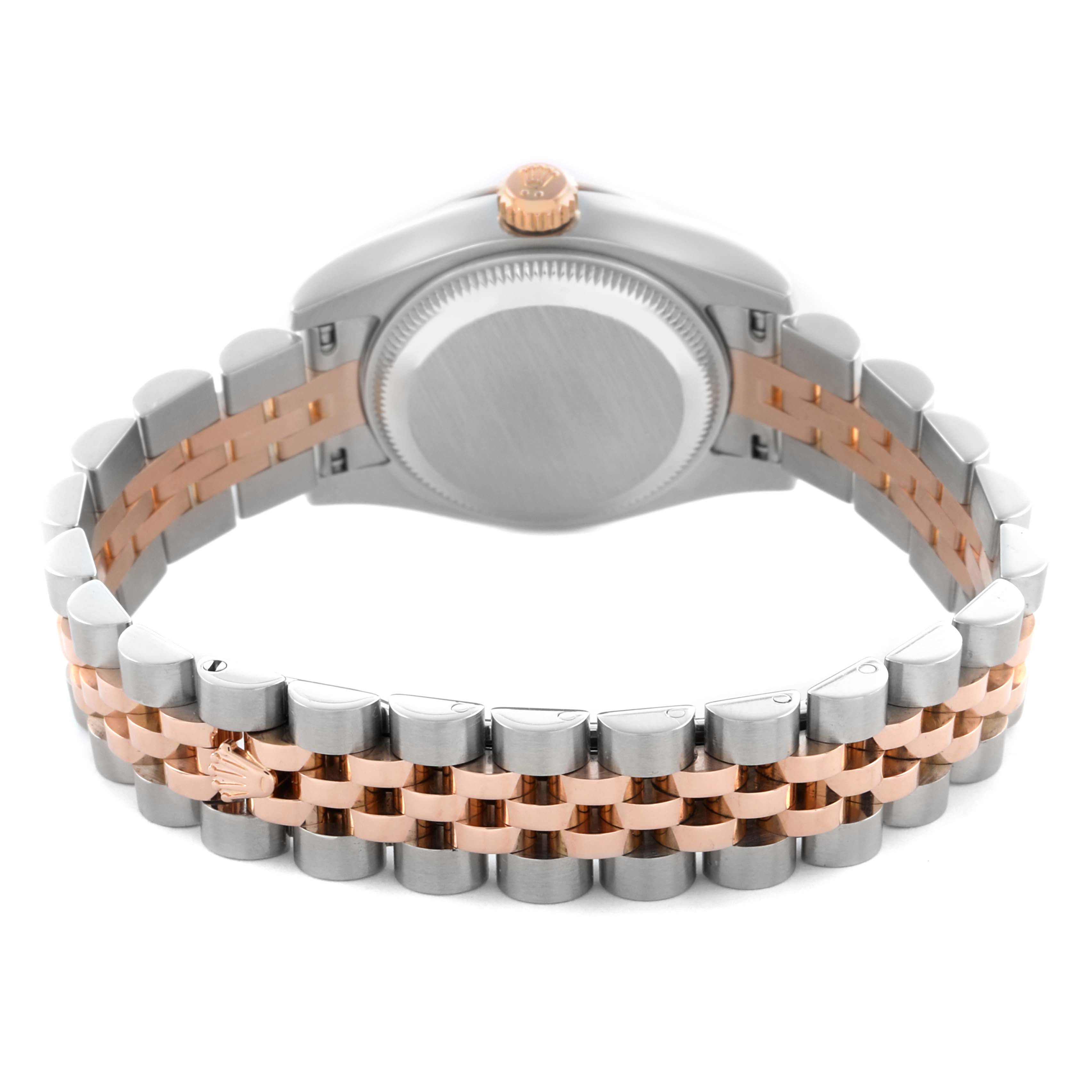 The image shows the back and bracelet of a Rolex Datejust 179171 Women's Steel and Gold (two tone) Black Dial 179171 Women's Steel and Gold (two tone) Black Dial watch with a two-tone metal design.