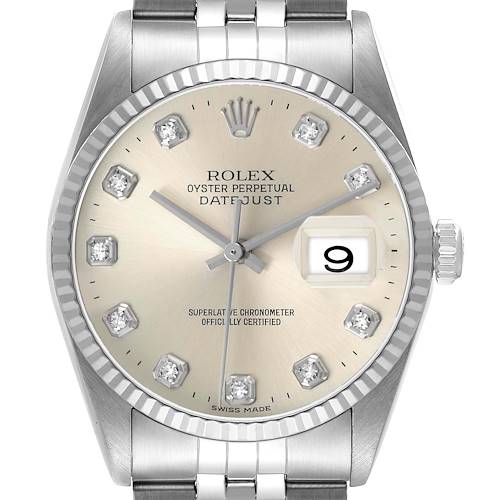 Photo of Rolex Datejust Steel White Gold Silver Diamond Dial Mens Watch 16234
