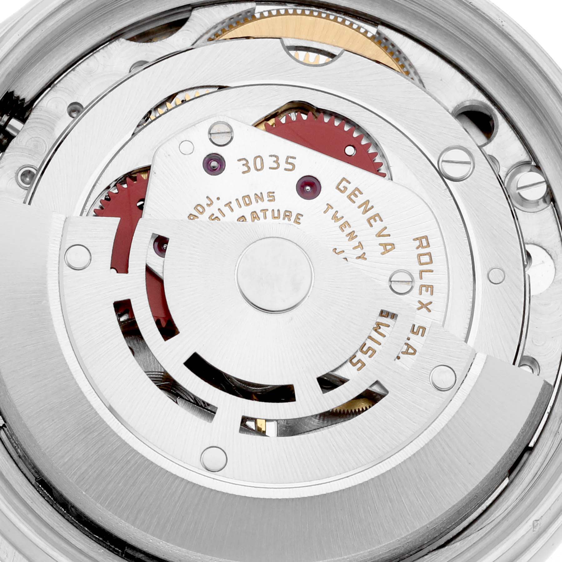 This image shows the internal mechanical movement of a Rolex Vintage Collection 16014 Men's Stainless Steel Silver Dial 16014 Men's Stainless Steel Silver Dial model watch from a close-up angle.