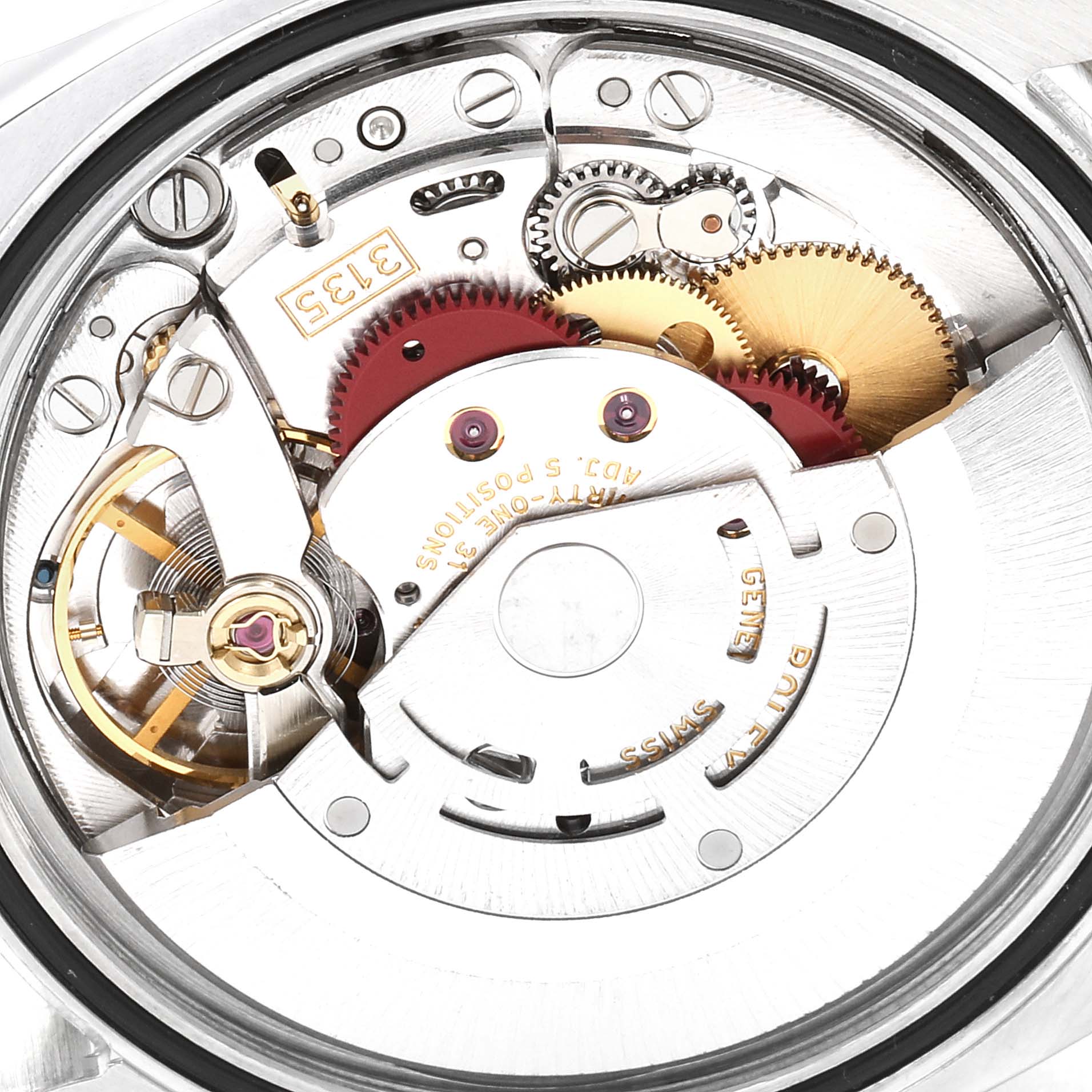 This is a close-up view of the movement mechanism of a Rolex Turn-o-Graph 116264 Men's Stainless Steel Black Dial 116264 Men's Stainless Steel Black Dial watch.