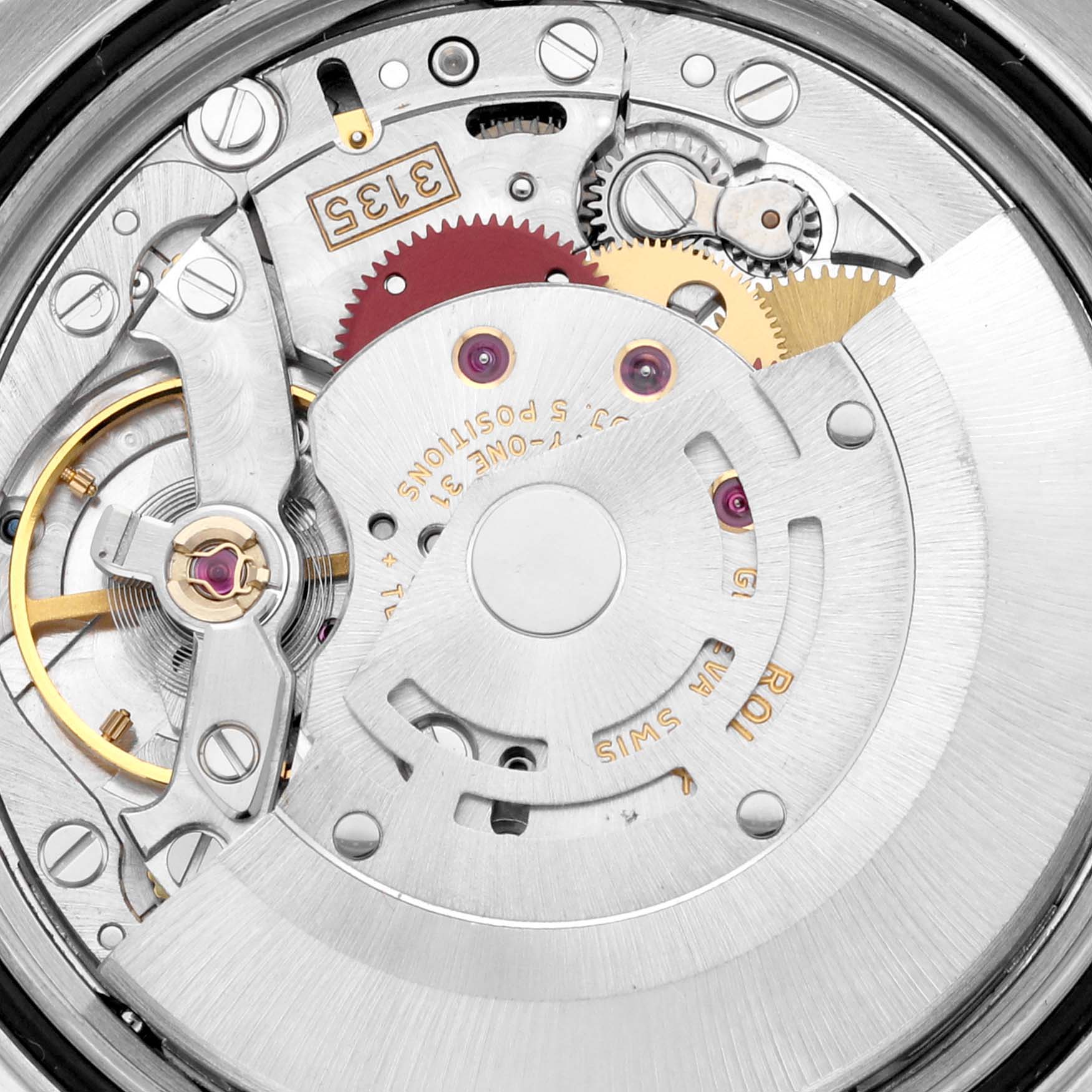 This image shows the internal mechanical movement of a Rolex Turn-o-Graph 16264 Men's Stainless Steel Black Dial 16264 Men's Stainless Steel Black Dial watch from a close-up angle.