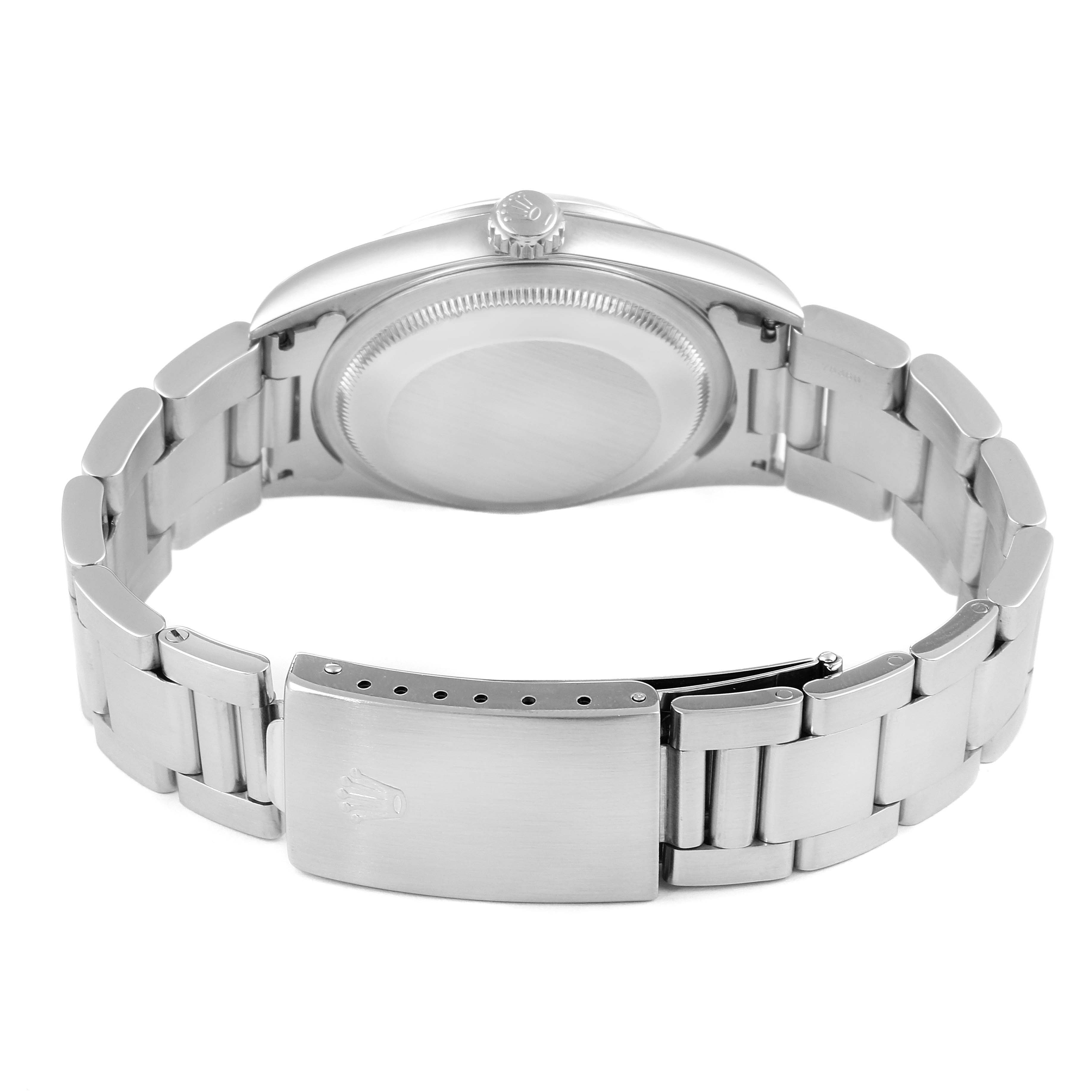 The image shows the back case and bracelet clasp of a Rolex Datejust 16200 Men's Stainless Steel White Dial 16200 Men's Stainless Steel White Dial watch from a rear angle.