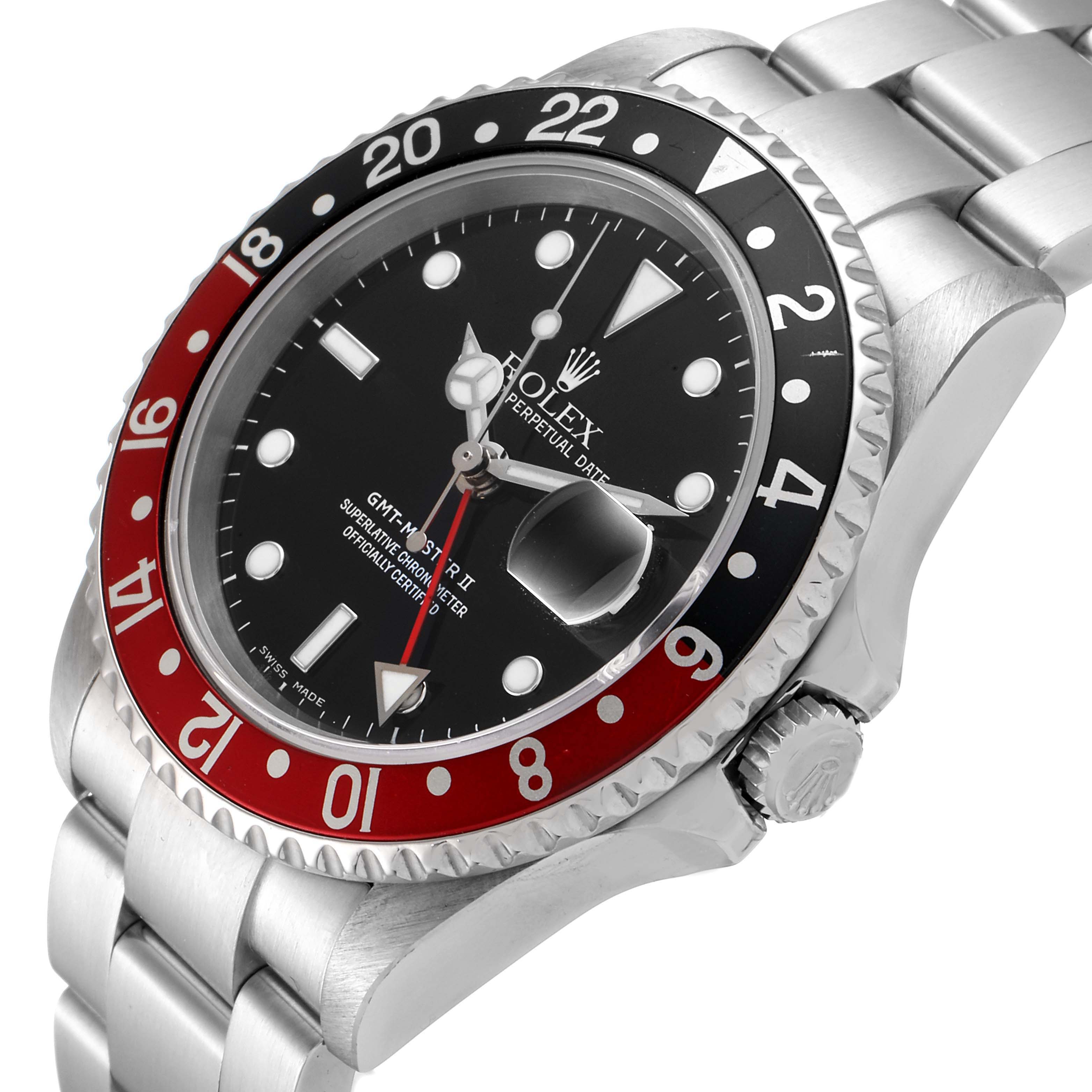 The image displays a side angle of a Rolex GMT-Master 16710 Men's Stainless Steel Black Dial 16710 Men's Stainless Steel Black Dial watch, highlighting its bezel, dial, and bracelet.