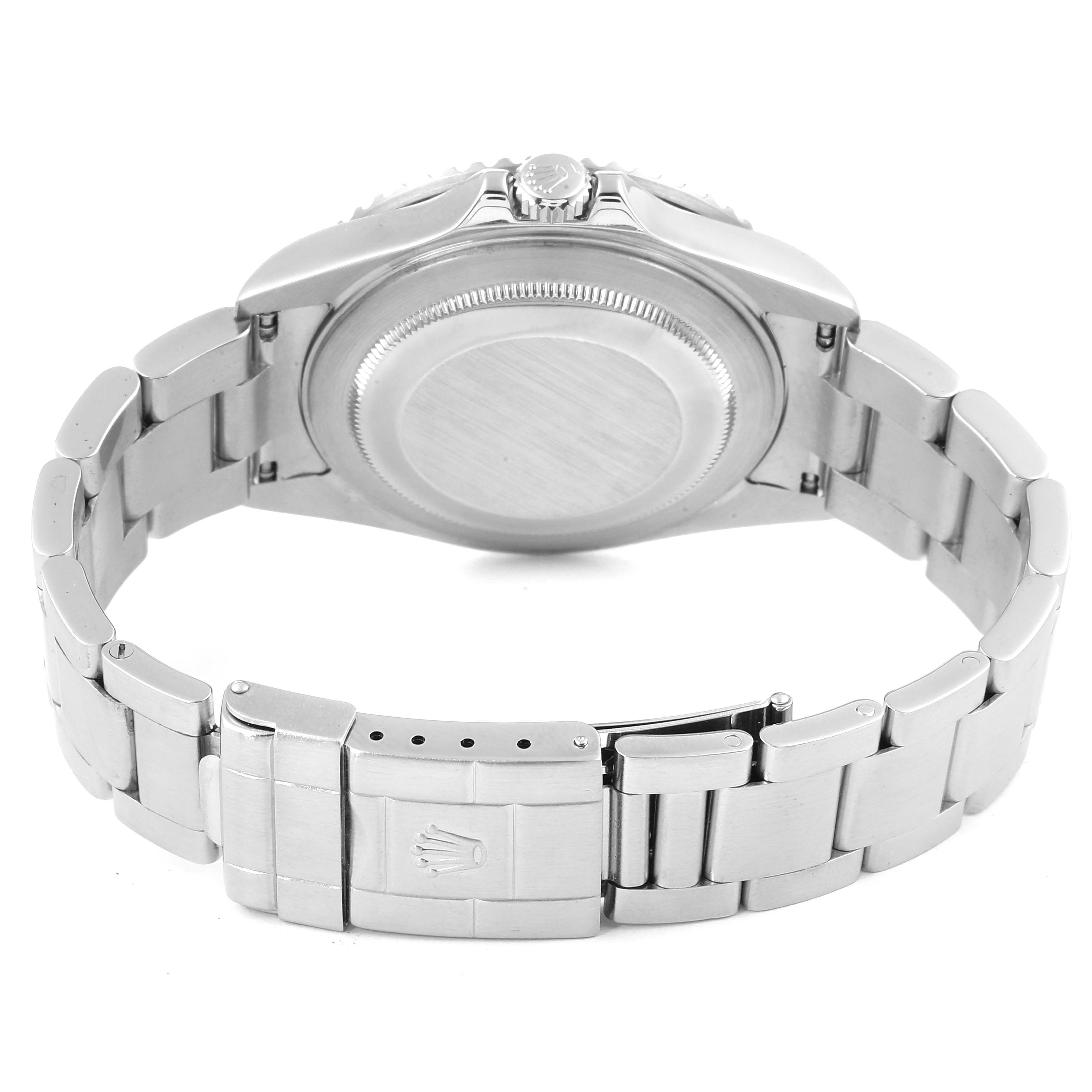 The image shows the back view of the Rolex GMT-Master 16710 Men's Stainless Steel Black Dial 16710 Men's Stainless Steel Black Dial watch, focusing on the case back and stainless steel bracelet.