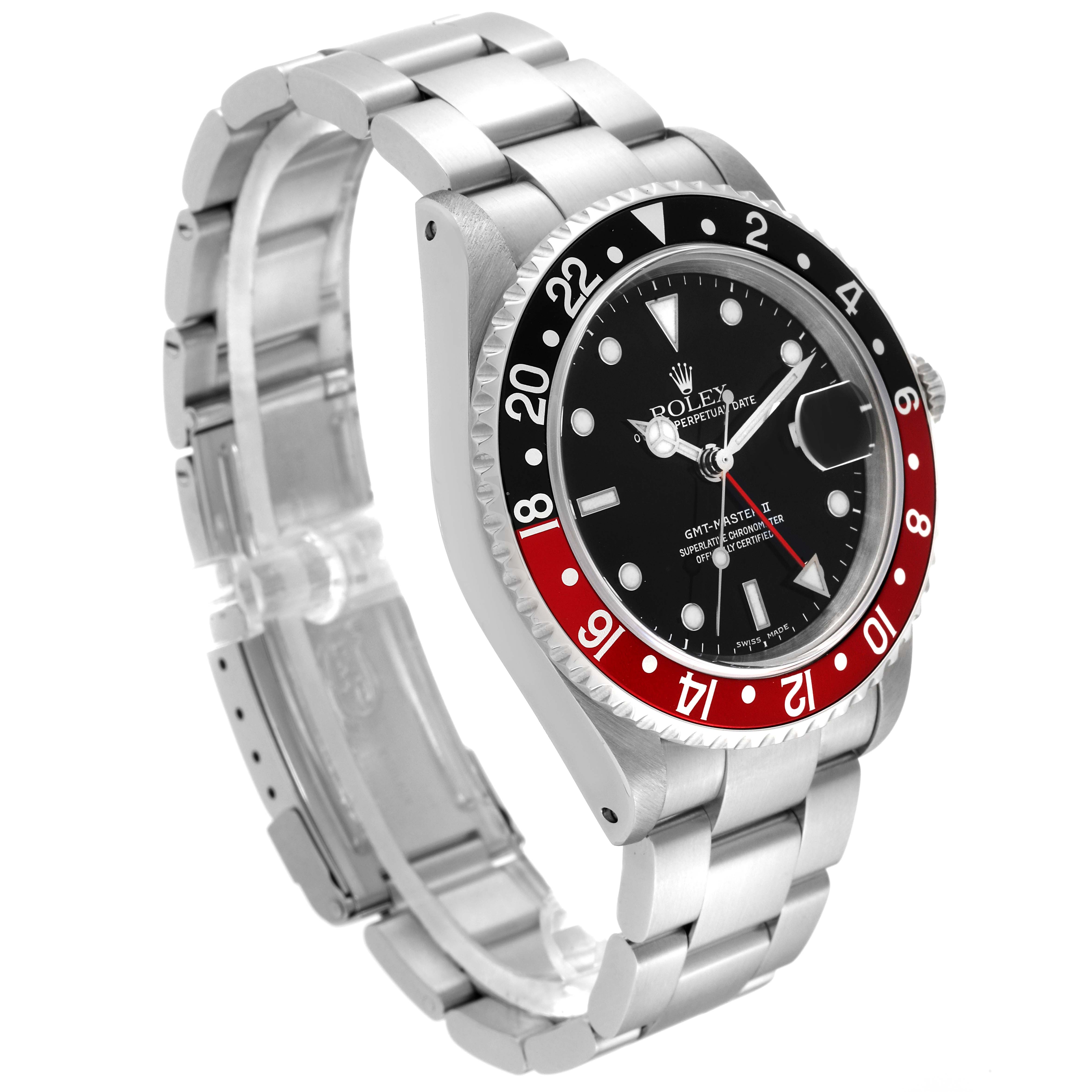 The Rolex GMT-Master 16710 Men's Stainless Steel Black Dial 16710 Men's Stainless Steel Black Dial watch is shown at a three-quarter angle highlighting the dial, bezel, and bracelet.